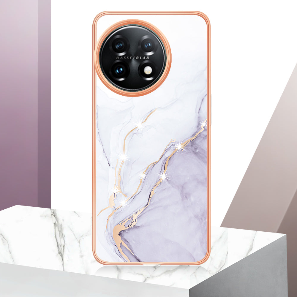 For OnePlus 11 5G YB IMD Series-2 Marble Pattern IMD TPU Case Electroplating Cell Phone Shell