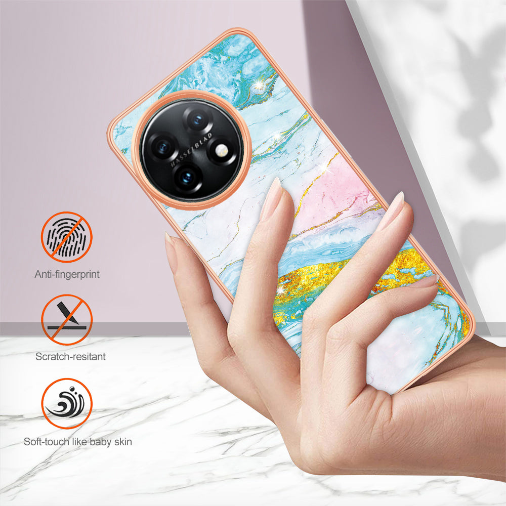 For OnePlus 11 5G YB IMD Series-2 Marble Pattern IMD TPU Case Electroplating Cell Phone Shell