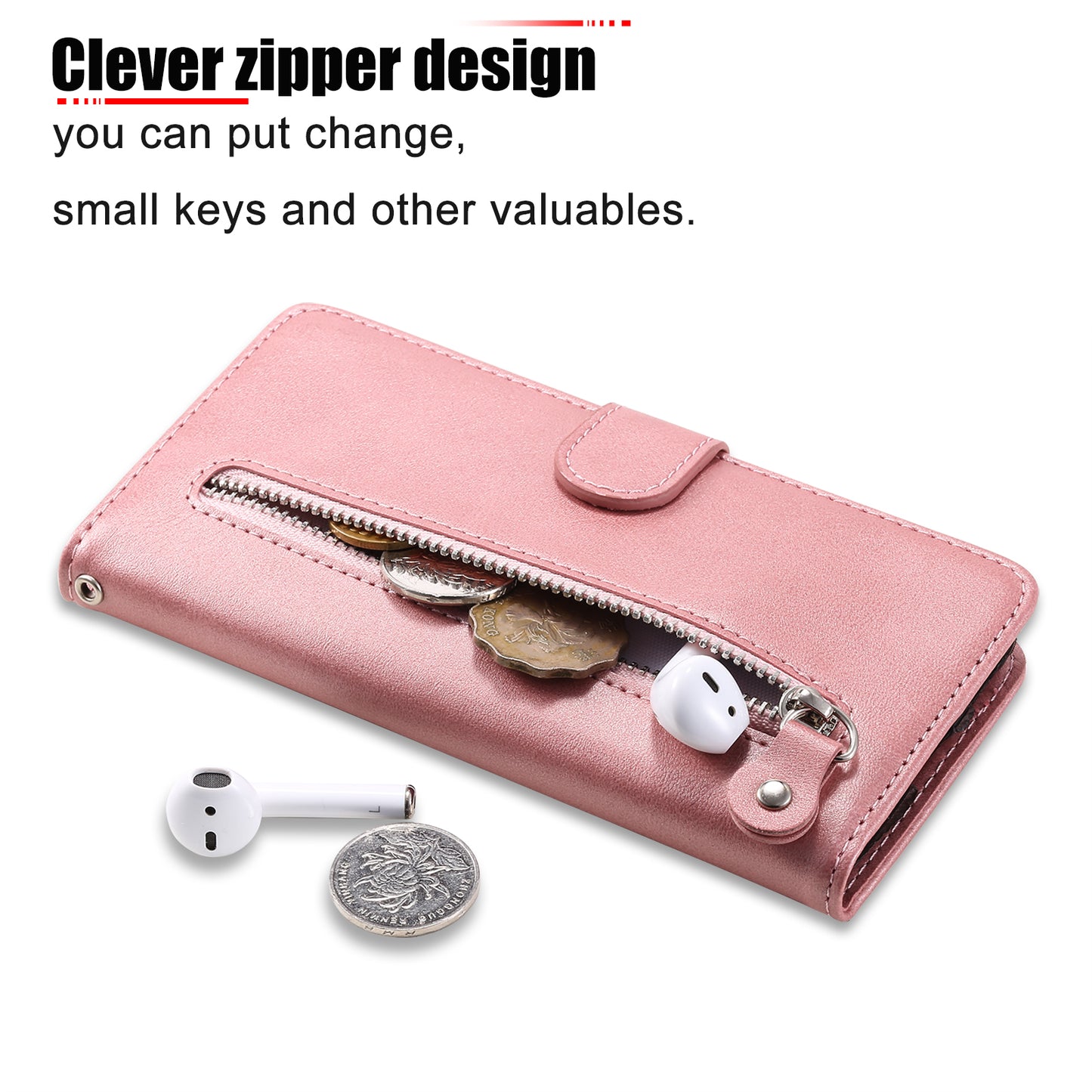 Wallet Phone Cover for Honor Magic5 Pro PU Leather Case Zipper Pocket Calf Texture Stand Shell