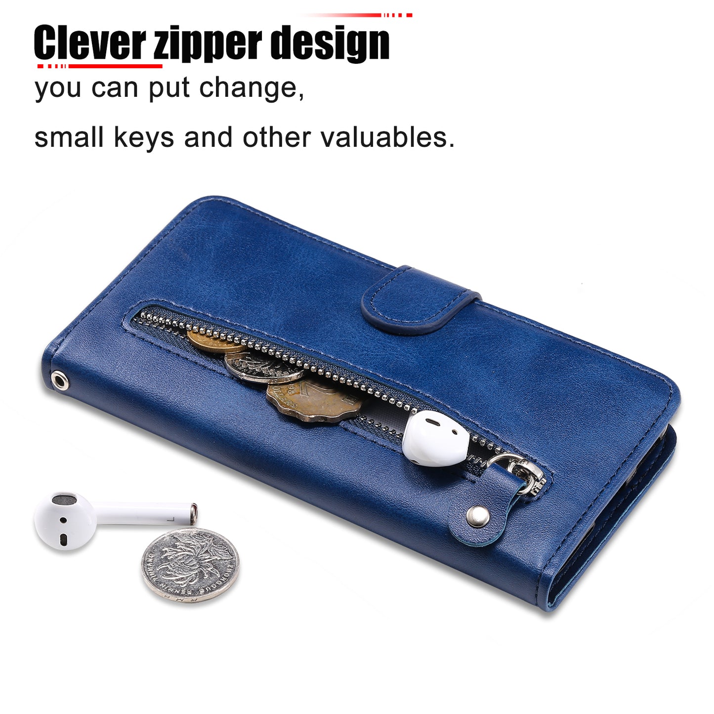 Wallet Phone Cover for Honor Magic5 Pro PU Leather Case Zipper Pocket Calf Texture Stand Shell
