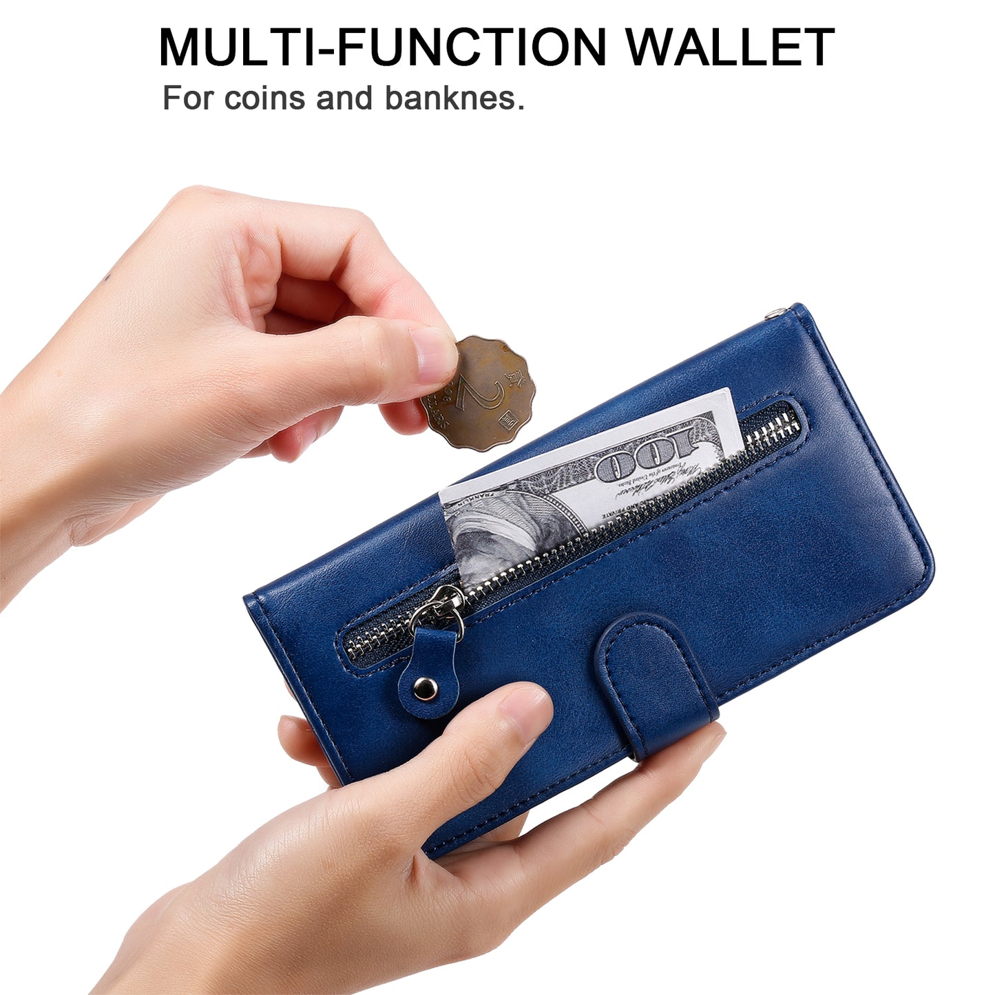 Wallet Phone Cover for Honor Magic5 Pro PU Leather Case Zipper Pocket Calf Texture Stand Shell