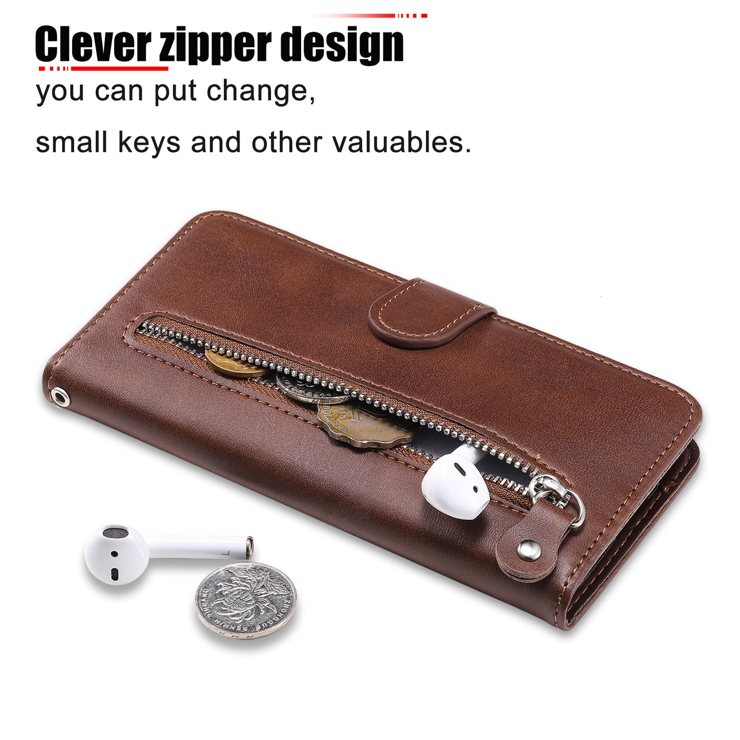 Wallet Phone Cover for Honor Magic5 Pro PU Leather Case Zipper Pocket Calf Texture Stand Shell