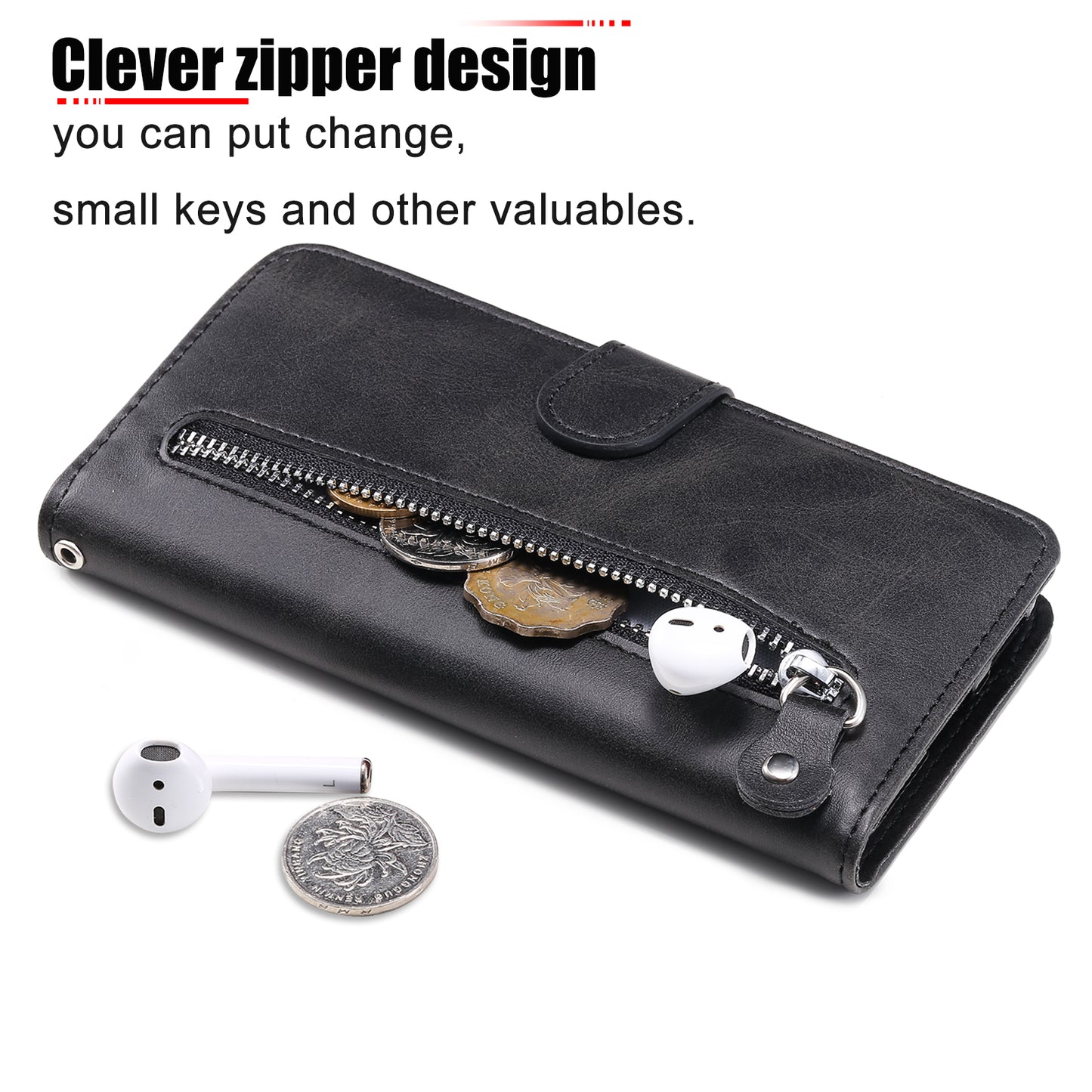 Wallet Phone Cover for Honor Magic5 Pro PU Leather Case Zipper Pocket Calf Texture Stand Shell