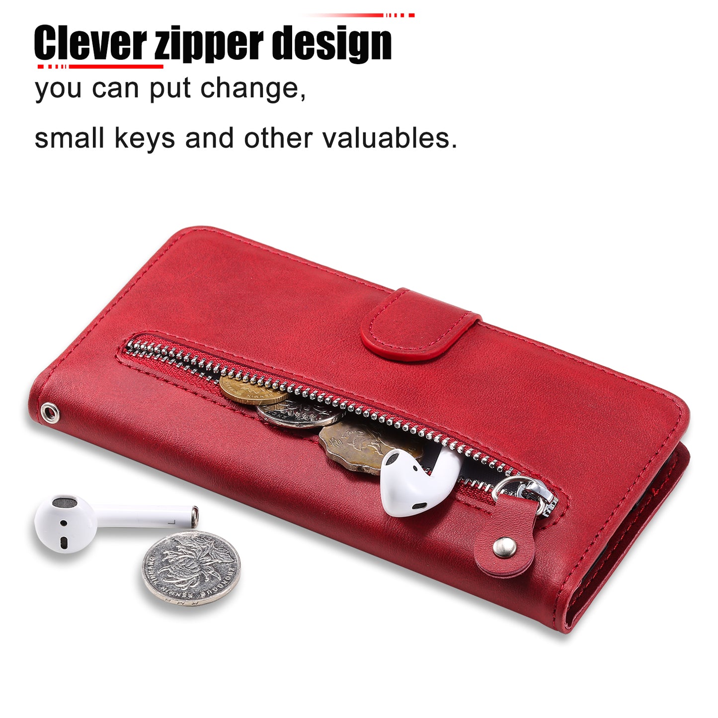 Wallet Phone Cover for Honor Magic5 Pro PU Leather Case Zipper Pocket Calf Texture Stand Shell