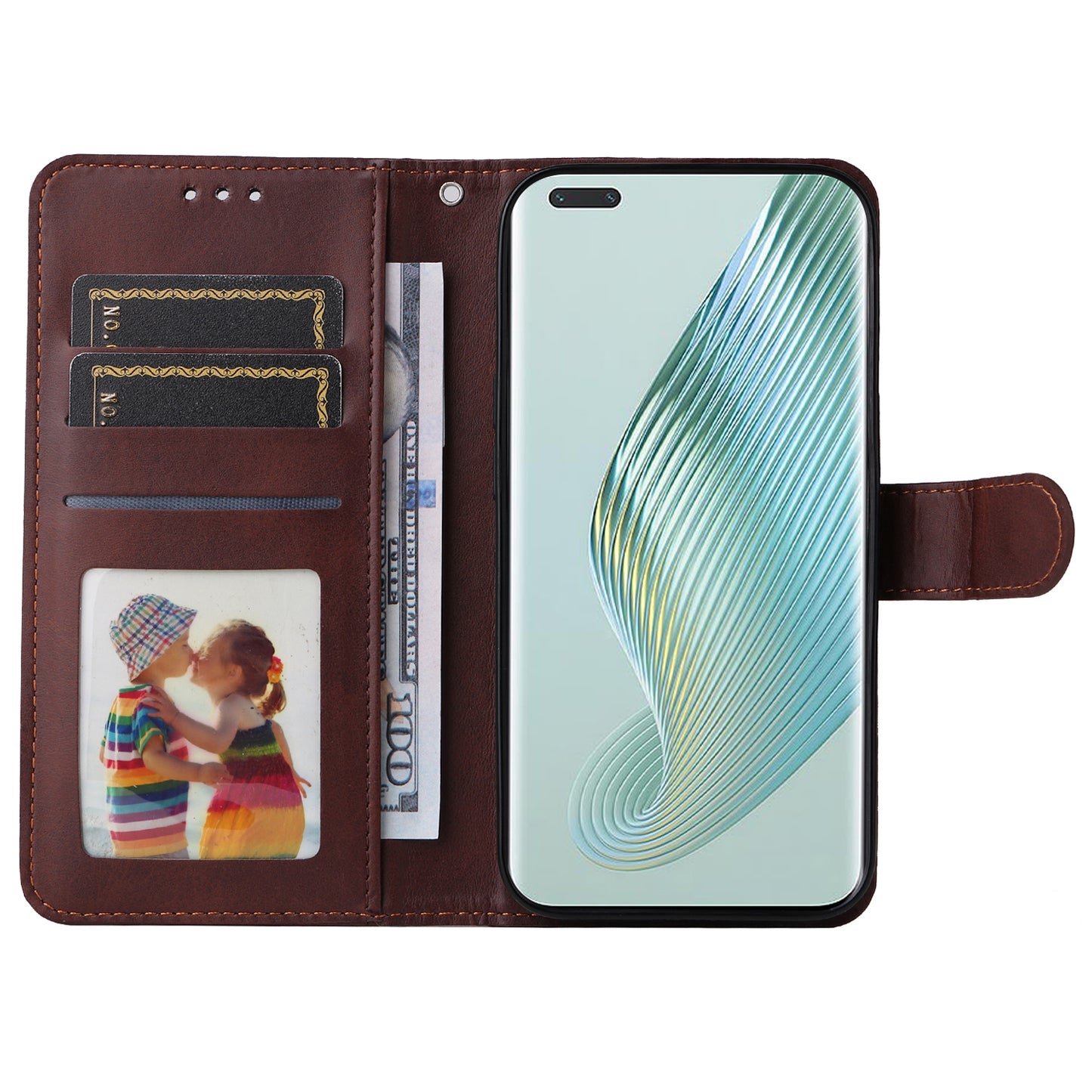 For Honor Magic5 Pro Calf Texture Phone Shell Stand Phone Case Leather Phone Cover with Strap