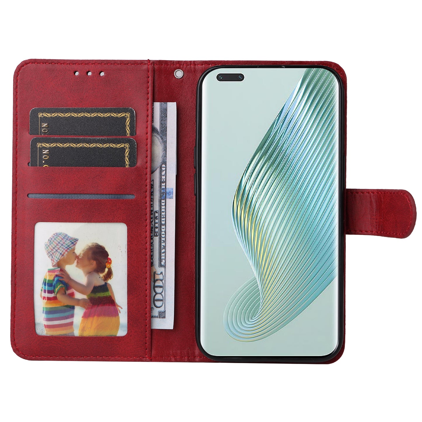 For Honor Magic5 Pro Calf Texture Phone Shell Stand Phone Case Leather Phone Cover with Strap