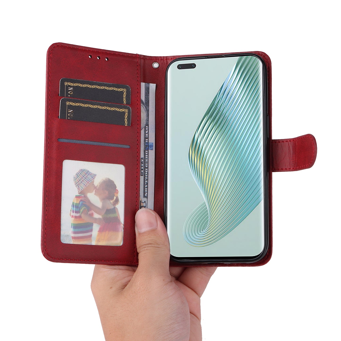 For Honor Magic5 Pro Calf Texture Phone Shell Stand Phone Case Leather Phone Cover with Strap