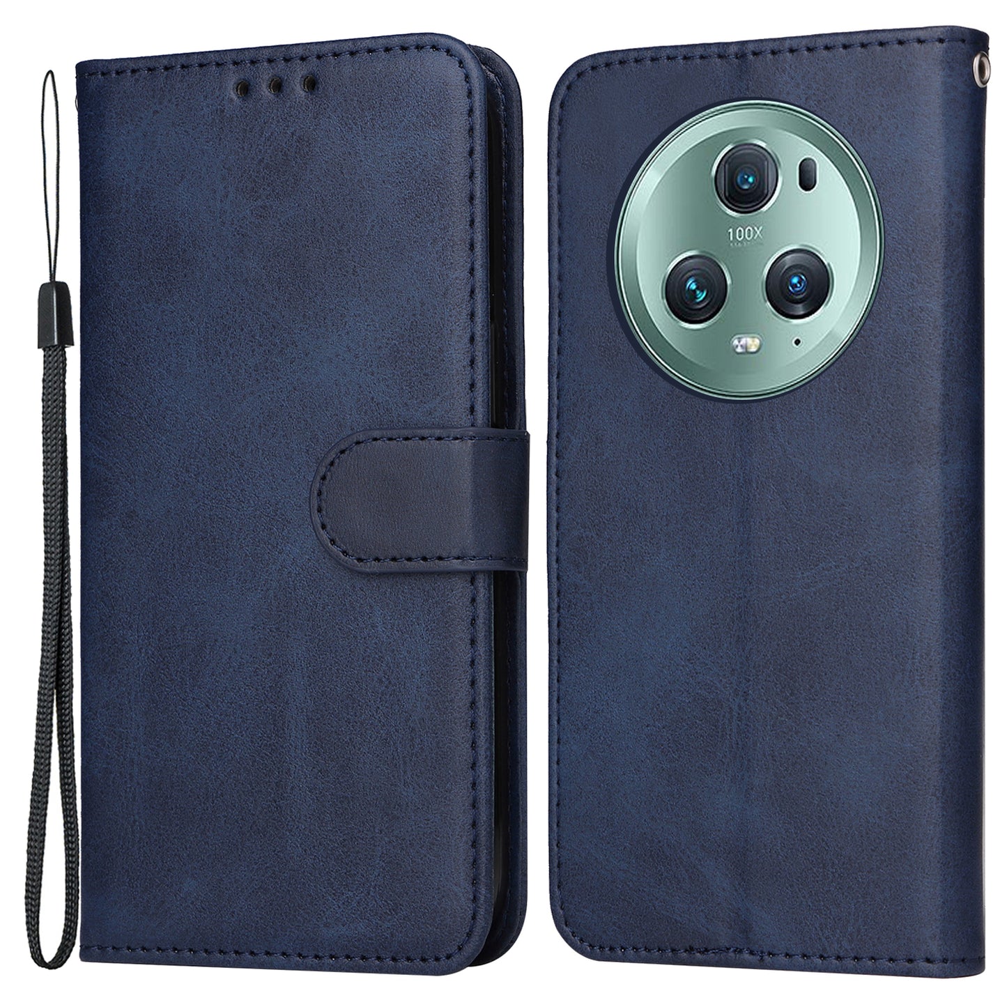 For Honor Magic5 Pro Calf Texture Phone Shell Stand Phone Case Leather Phone Cover with Strap