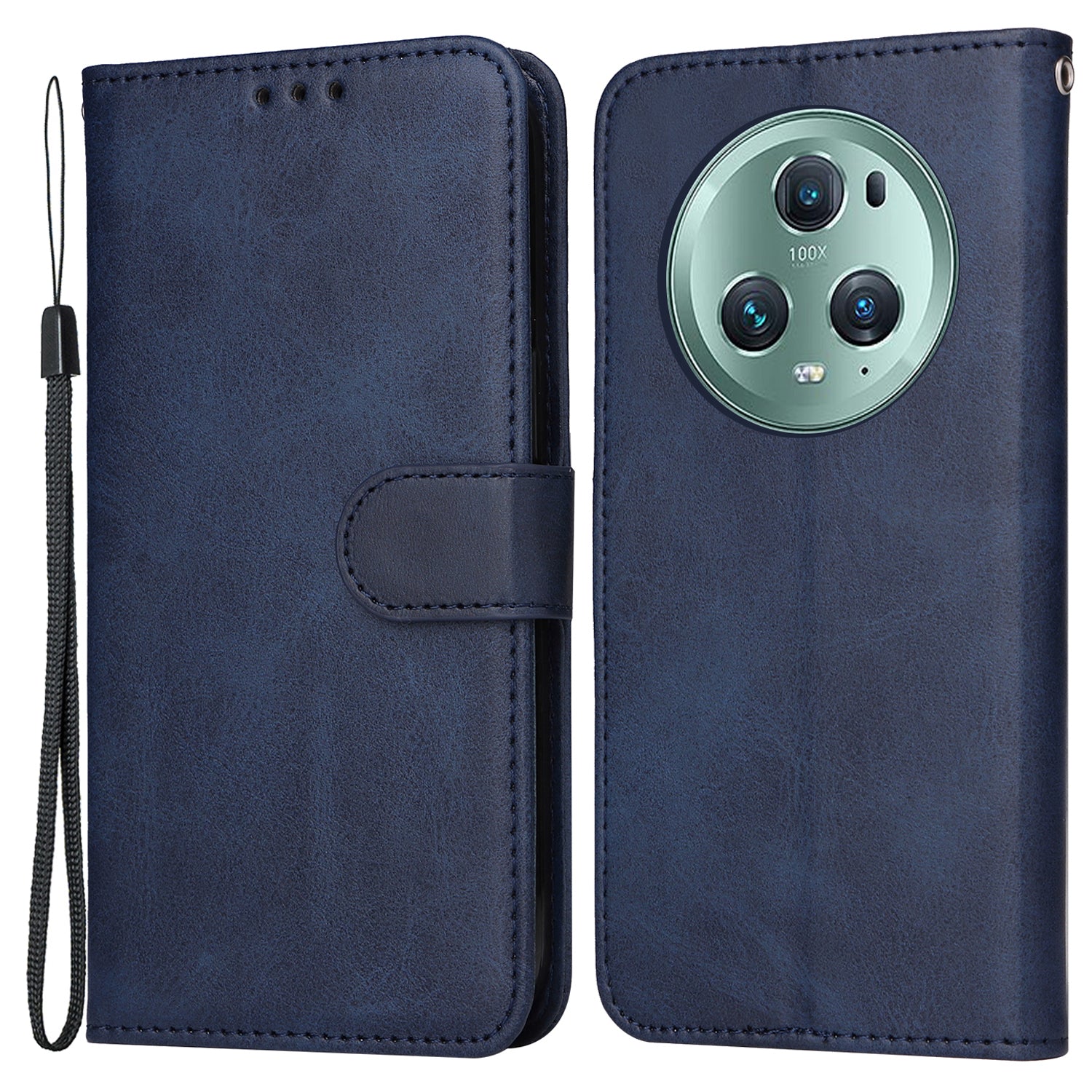 For Honor Magic5 Pro Calf Texture Phone Shell Stand Phone Case Leather Phone Cover with Strap