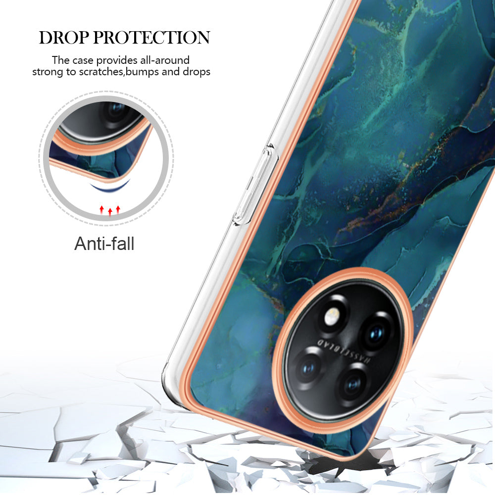 YB IMD Series-16 Style E Phone Case For OnePlus 11 5G , 2.0mm Electroplating IMD Marble Pattern TPU Cover