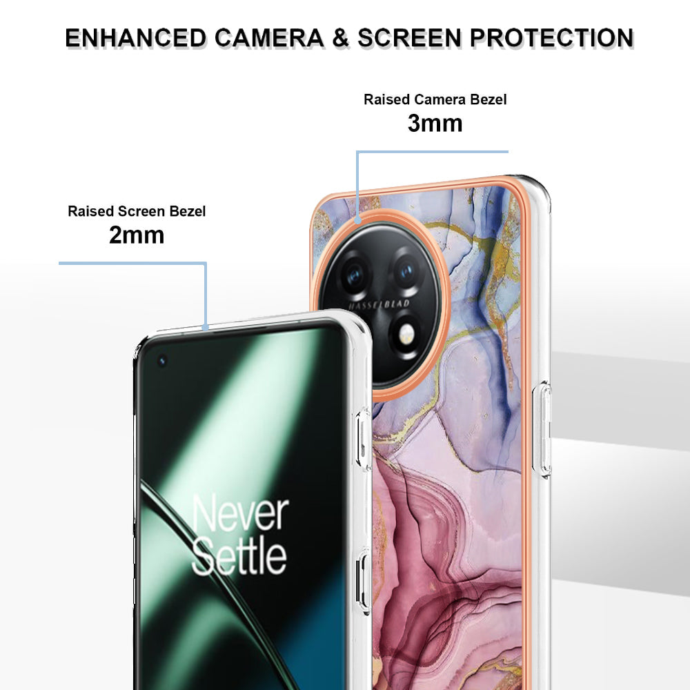 YB IMD Series-16 Style E Phone Case For OnePlus 11 5G , 2.0mm Electroplating IMD Marble Pattern TPU Cover