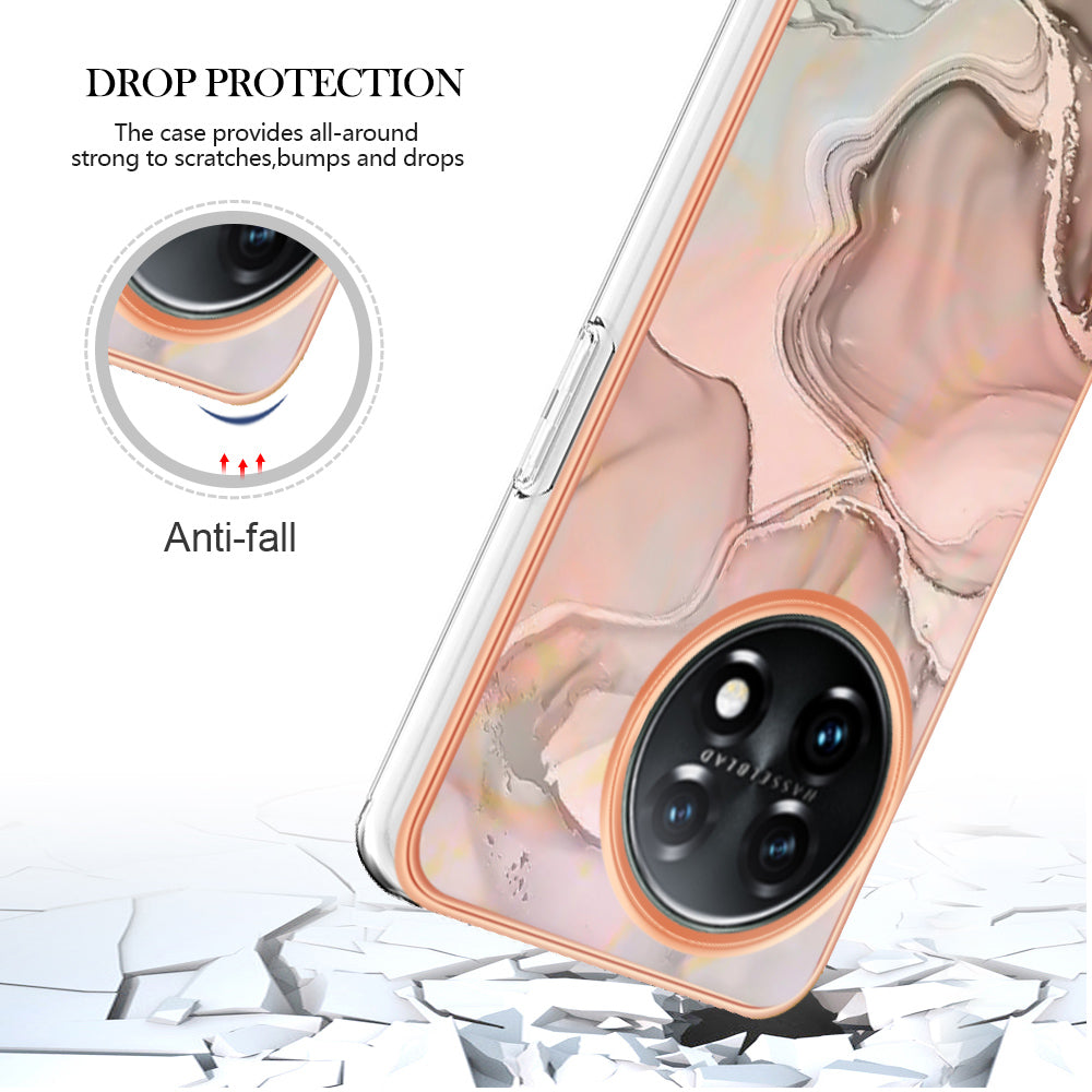 YB IMD Series-16 Style E Phone Case For OnePlus 11 5G , 2.0mm Electroplating IMD Marble Pattern TPU Cover