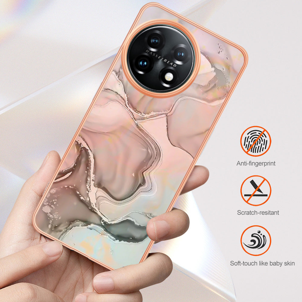 YB IMD Series-16 Style E Phone Case For OnePlus 11 5G , 2.0mm Electroplating IMD Marble Pattern TPU Cover