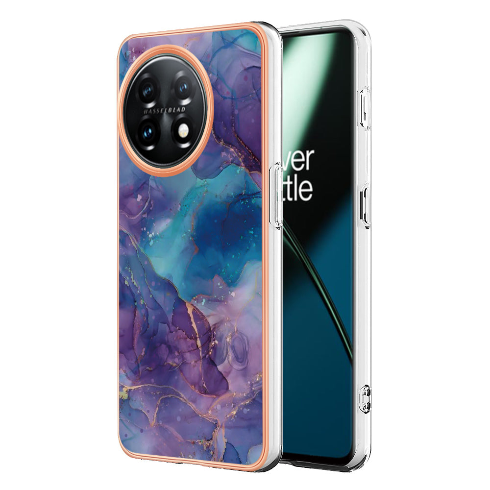 YB IMD Series-16 Style E Phone Case For OnePlus 11 5G , 2.0mm Electroplating IMD Marble Pattern TPU Cover