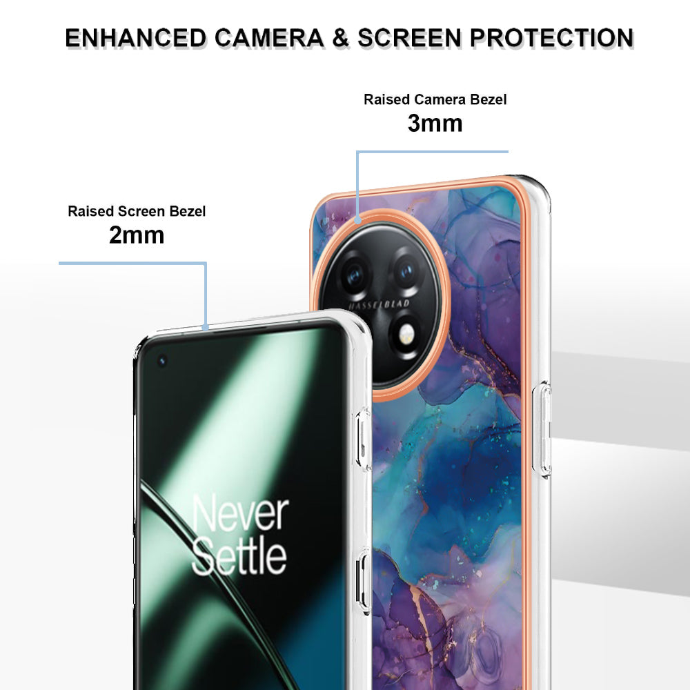 YB IMD Series-16 Style E Phone Case For OnePlus 11 5G , 2.0mm Electroplating IMD Marble Pattern TPU Cover