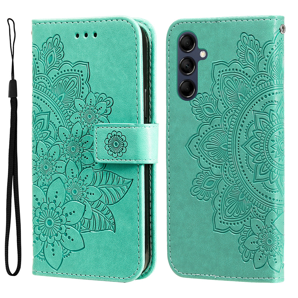 Phone Leather Case for Samsung Galaxy M14 5G Flower Imprinting Stand Wallet Shockproof Phone Cover