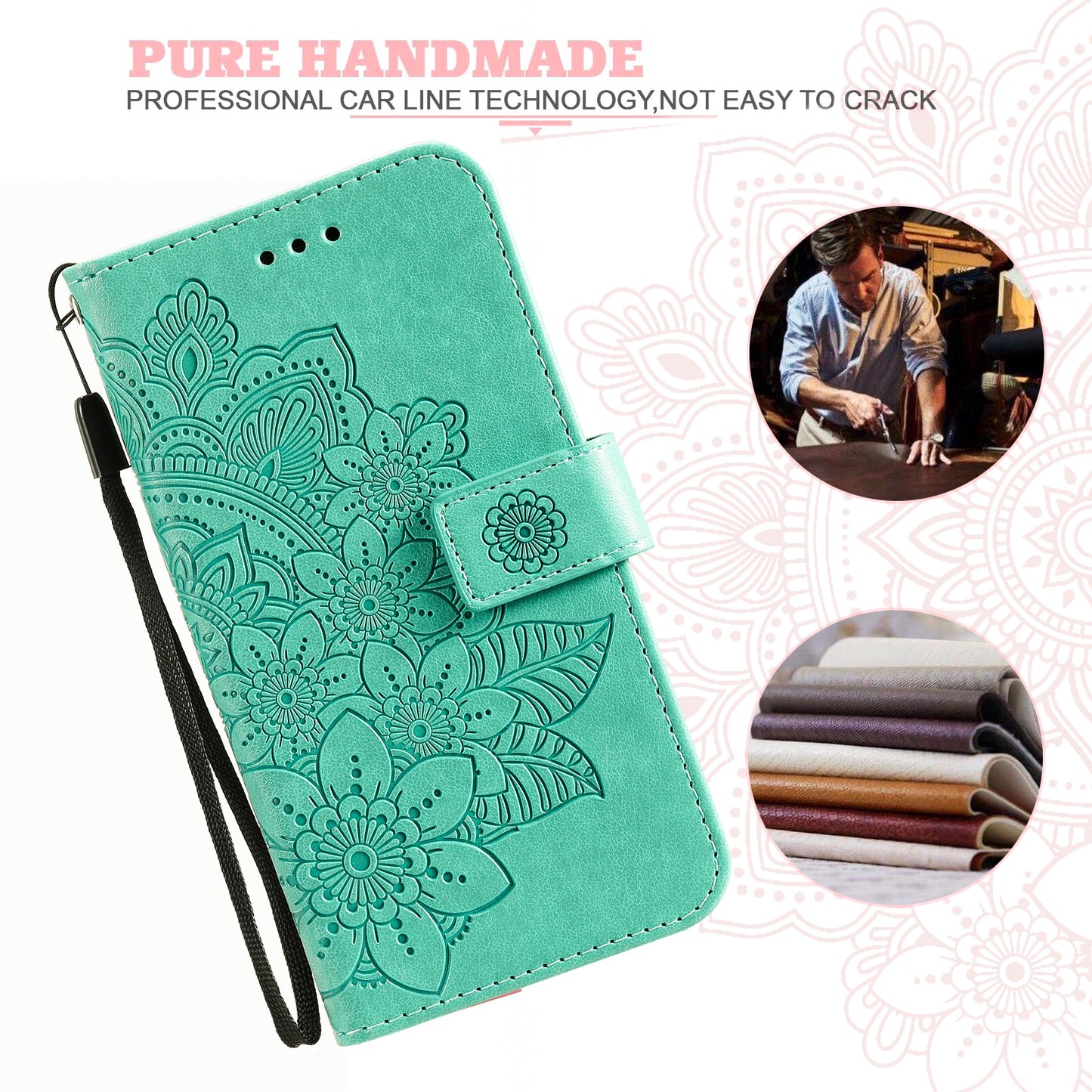Phone Leather Case for Samsung Galaxy M14 5G Flower Imprinting Stand Wallet Shockproof Phone Cover