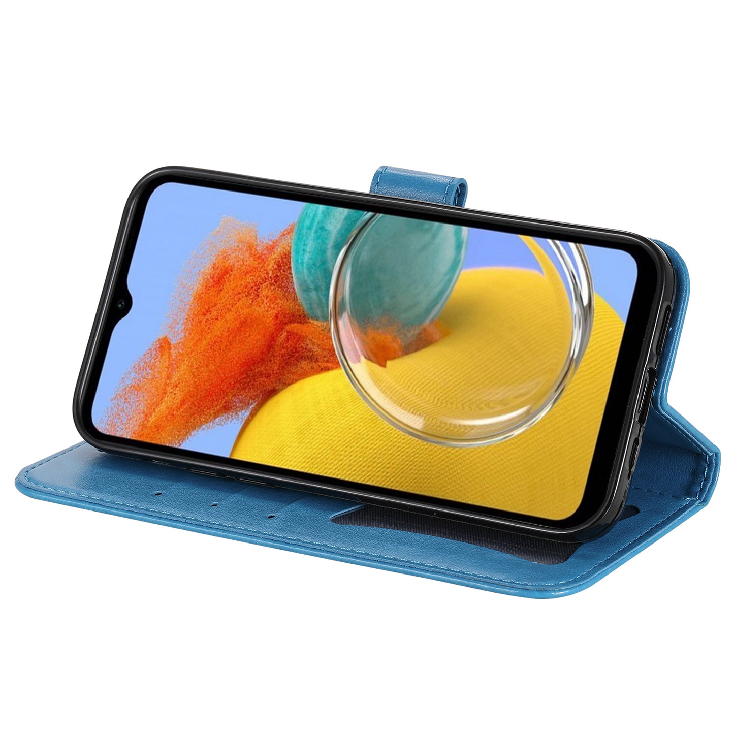 Phone Leather Case for Samsung Galaxy M14 5G Flower Imprinting Stand Wallet Shockproof Phone Cover