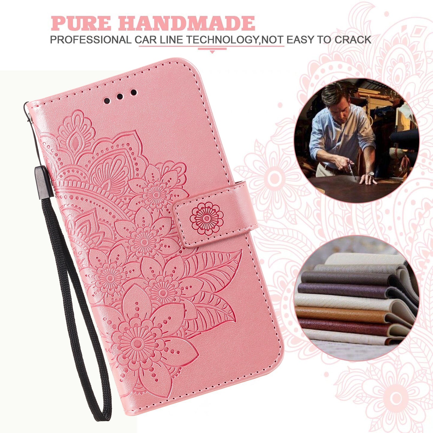 Phone Leather Case for Samsung Galaxy M14 5G Flower Imprinting Stand Wallet Shockproof Phone Cover