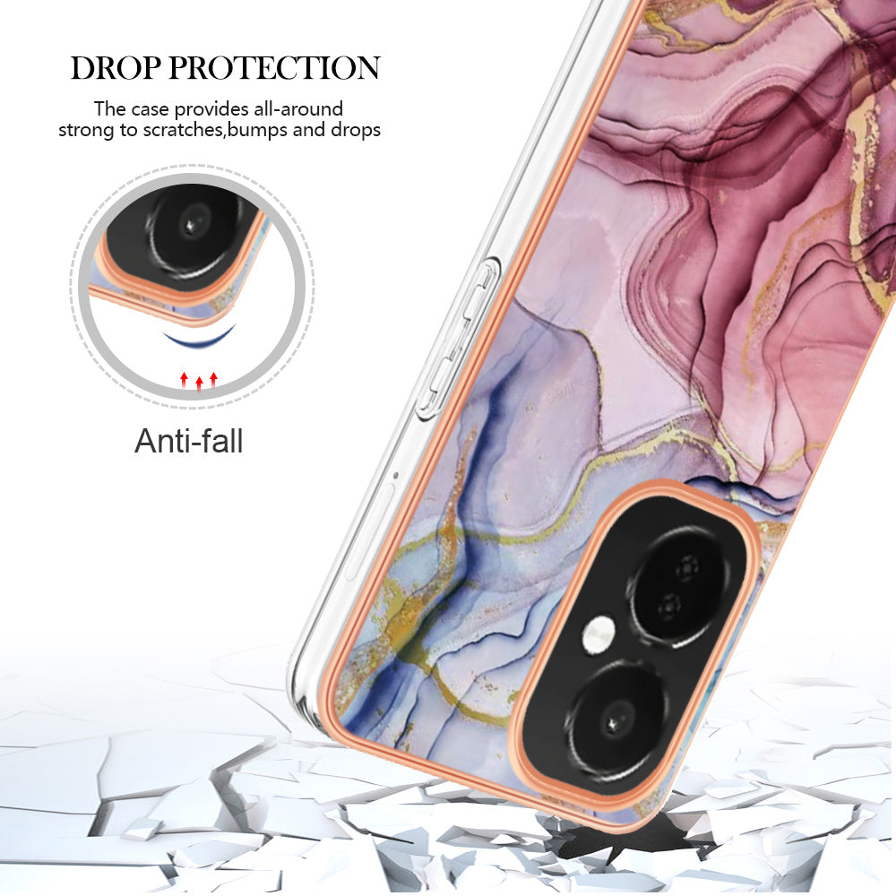 For OnePlus Nord CE 3 5G YB IMD Series-16 Style E  Electroplating IMD Marble Pattern TPU Cover 2.0mm Phone Case