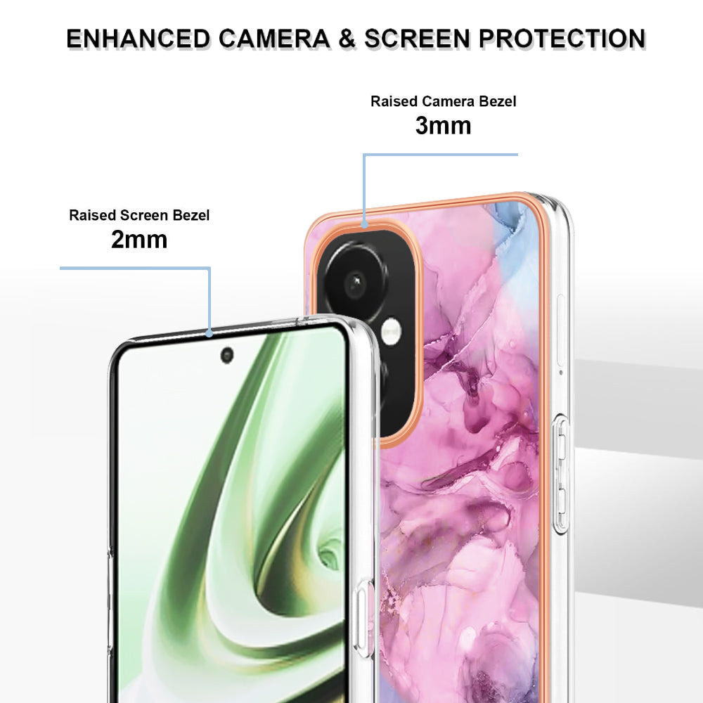 For OnePlus Nord CE 3 5G YB IMD Series-16 Style E  Electroplating IMD Marble Pattern TPU Cover 2.0mm Phone Case