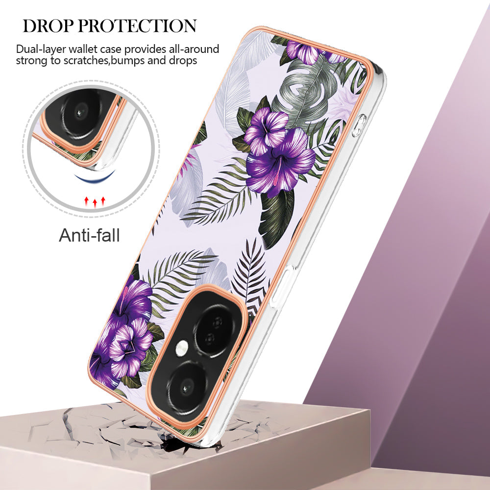 YB IMD Series-1 for OnePlus Nord CE 3 Lite 5G / Nord N30 5G Electroplating Phone Cover Marble Floral Pattern TPU IMD Case