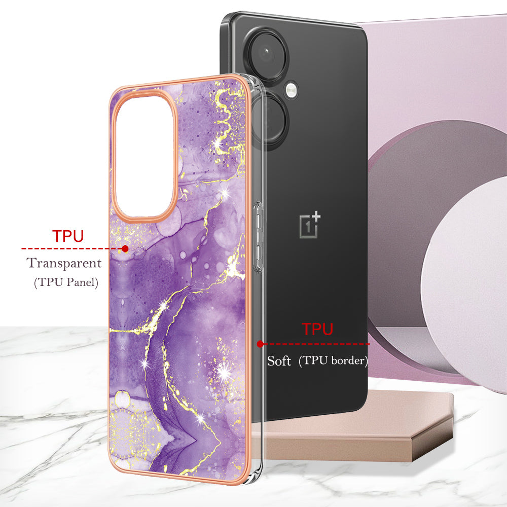 For OnePlus Nord CE 3 Lite 5G / Nord N30 5G YB IMD Series-2 Marble Pattern IMD TPU Case Electroplating Frame Phone Cover