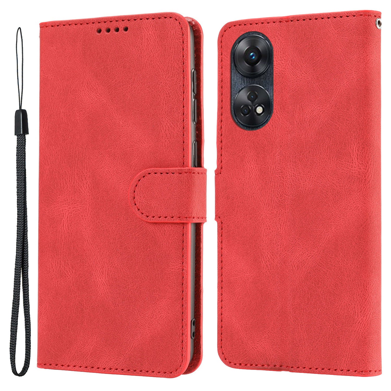 For Oppo Reno8 T 4G Leather Wallet Phone Case Drop-proof Stand Phone Cover with Strap