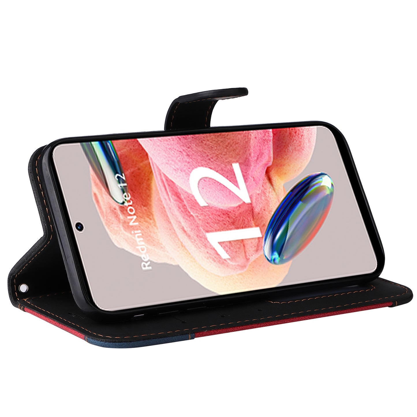 KT Leather Series-5 for Xiaomi Redmi Note 12 4G Drop-proof Stand Phone Case 3-Color Splicing PU Leather Wallet Cover