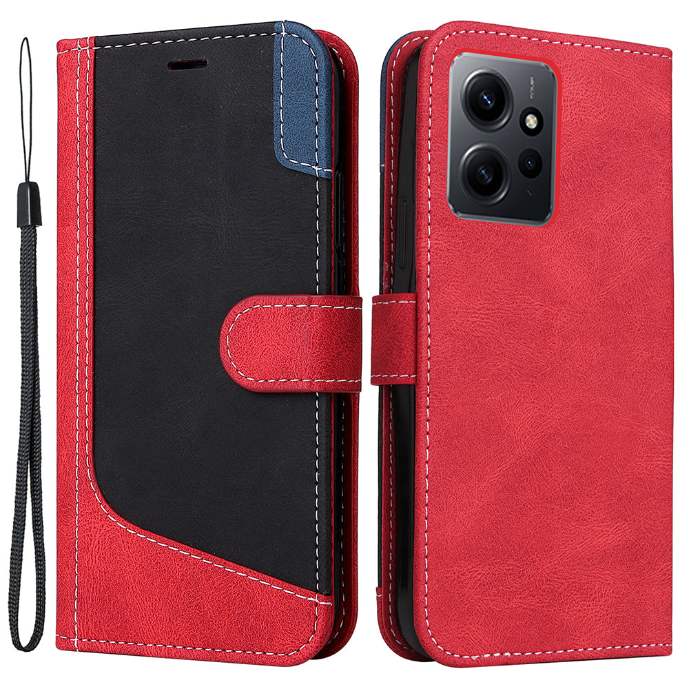 KT Leather Series-5 for Xiaomi Redmi Note 12 4G Drop-proof Stand Phone Case 3-Color Splicing PU Leather Wallet Cover