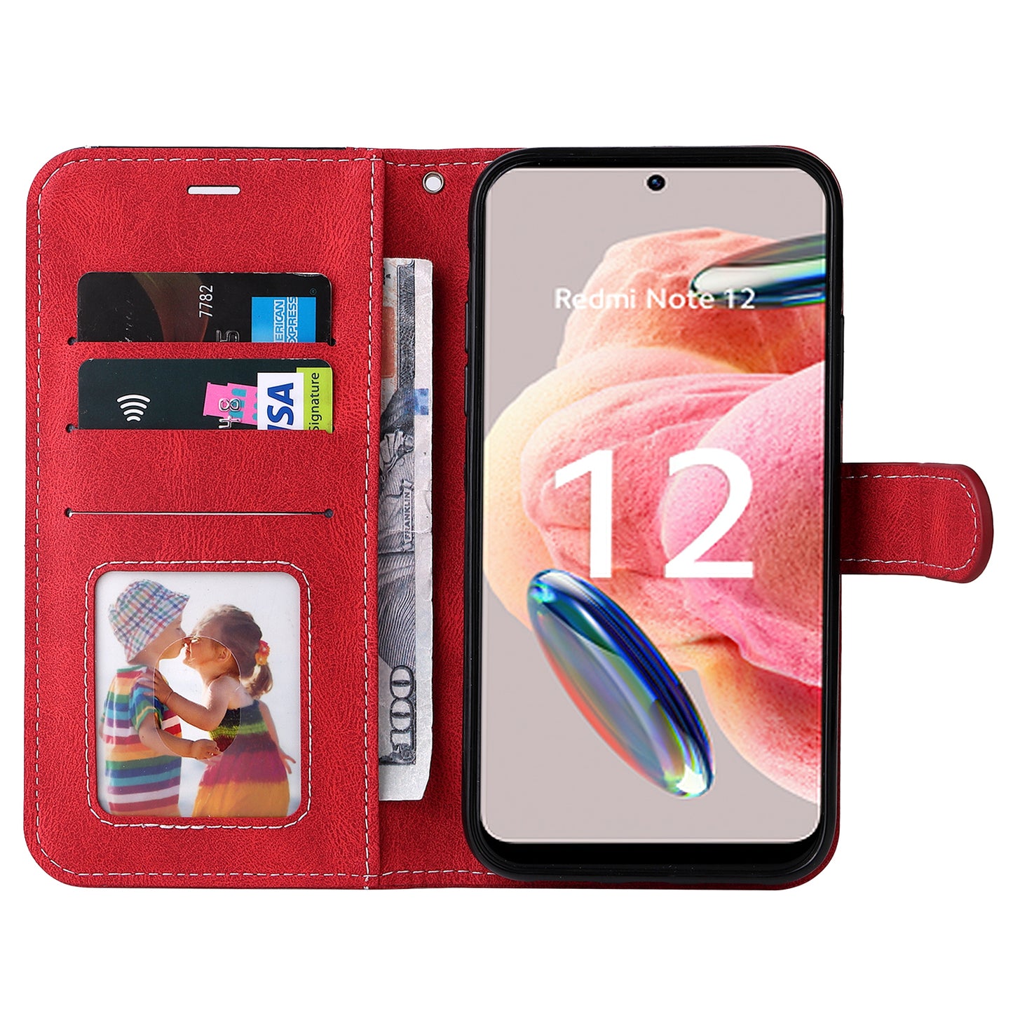 KT Leather Series-5 for Xiaomi Redmi Note 12 4G Drop-proof Stand Phone Case 3-Color Splicing PU Leather Wallet Cover