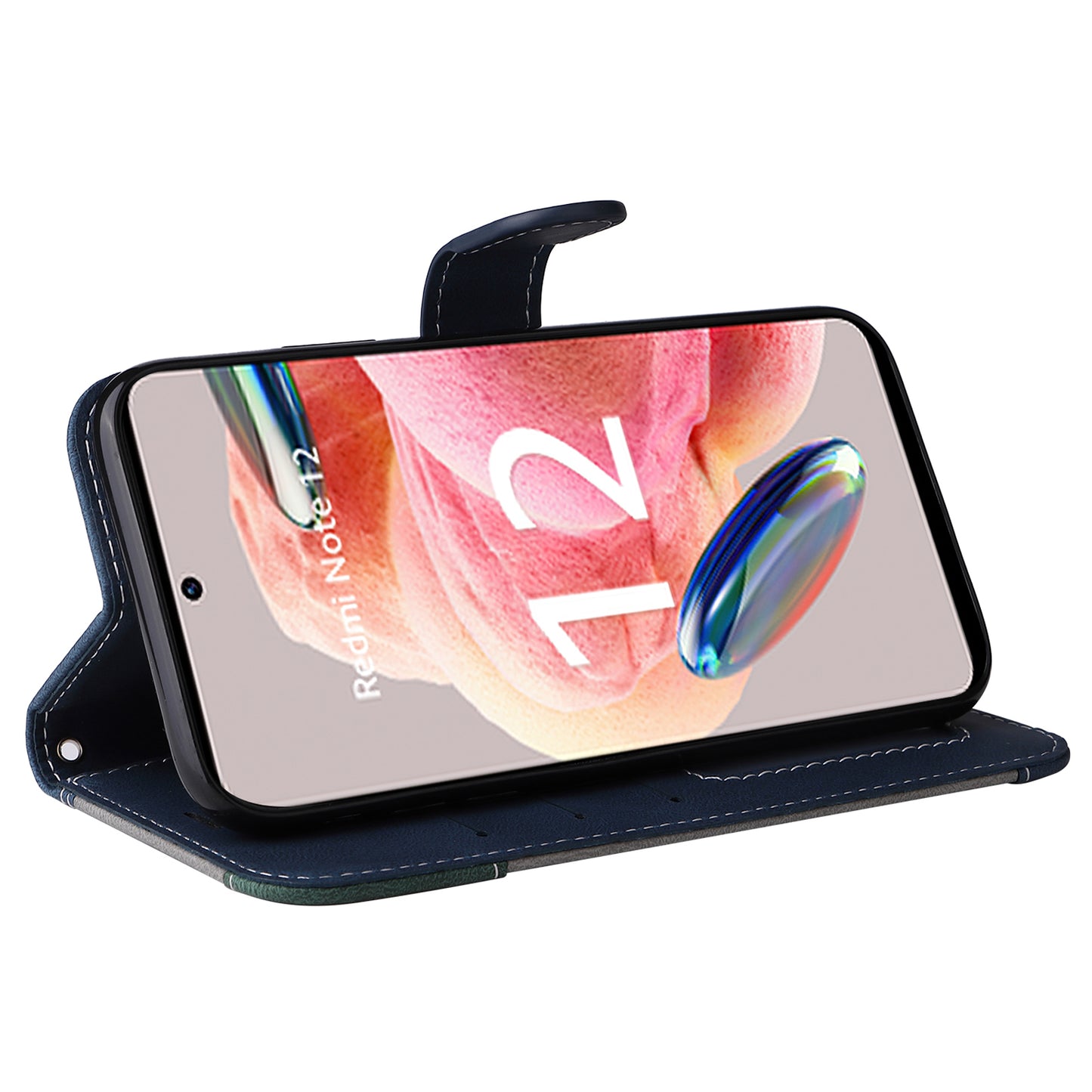 KT Leather Series-5 for Xiaomi Redmi Note 12 4G Drop-proof Stand Phone Case 3-Color Splicing PU Leather Wallet Cover