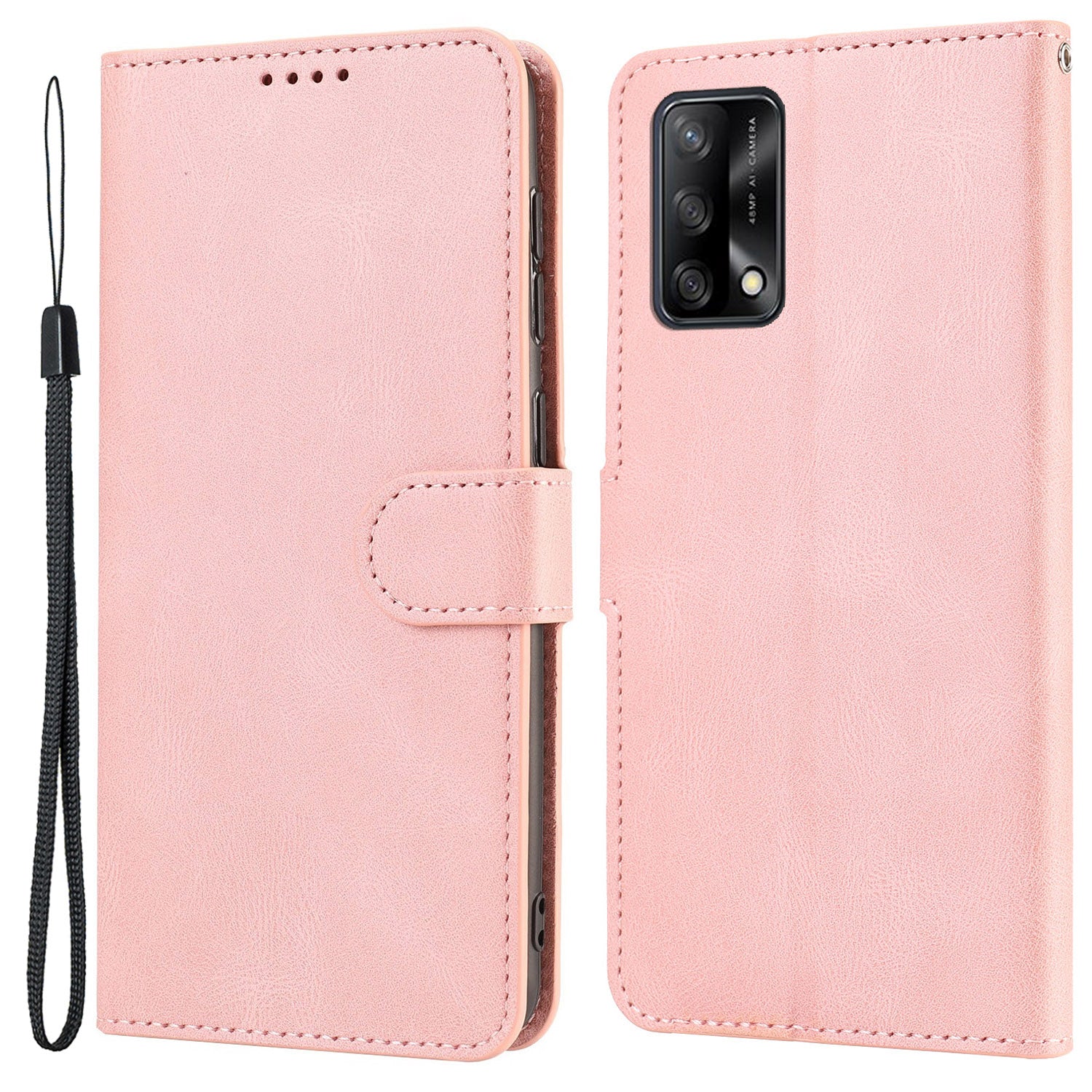 For Oppo A74 4G / F19 Shockproof Case Wallet Phone Shell Anti-Drop Leather Phone Cover with Strap