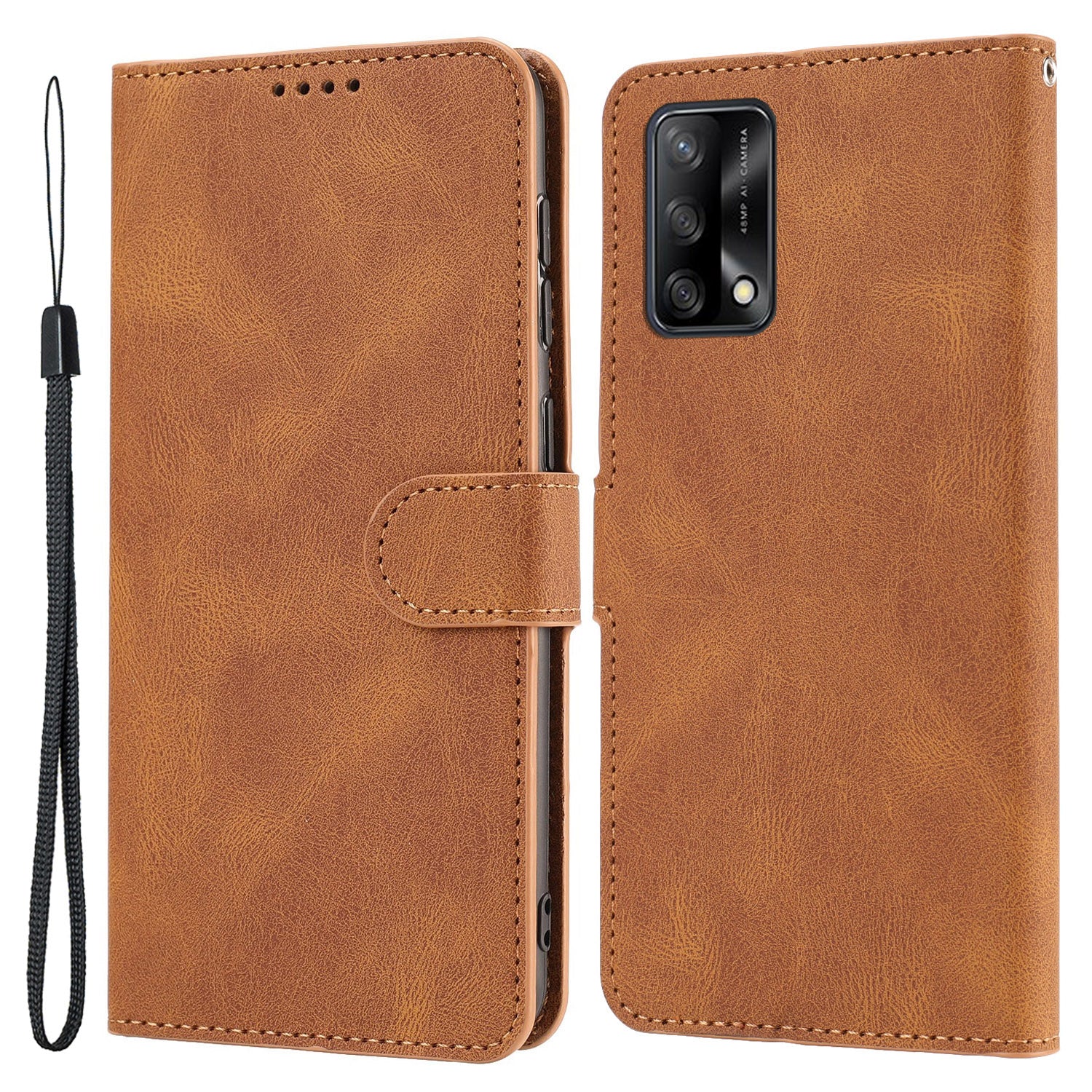 For Oppo A74 4G / F19 Shockproof Case Wallet Phone Shell Anti-Drop Leather Phone Cover with Strap