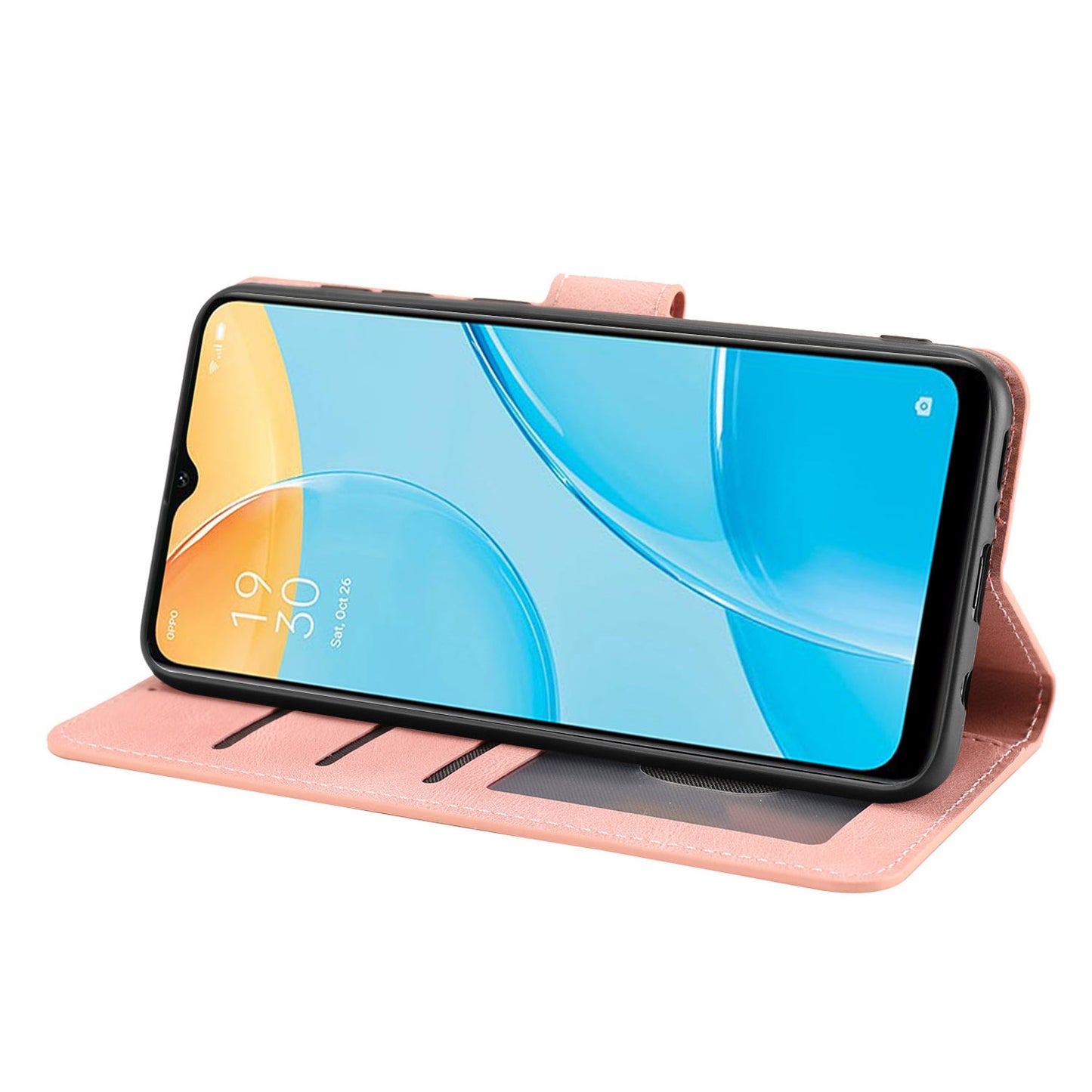 For Oppo A15s / A15 / A35 PU Leather Wallet Case Viewing Stand Magnetic Flip Phone Cover with Strap