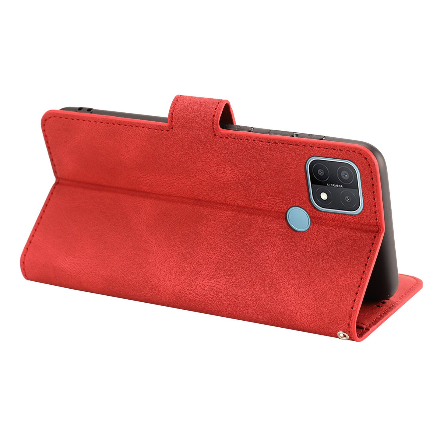 For Oppo A15s / A15 / A35 PU Leather Wallet Case Viewing Stand Magnetic Flip Phone Cover with Strap