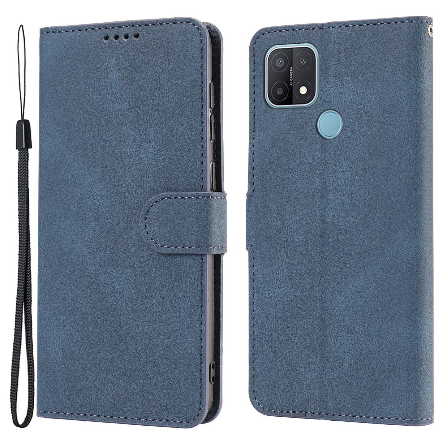 For Oppo A15s / A15 / A35 PU Leather Wallet Case Viewing Stand Magnetic Flip Phone Cover with Strap
