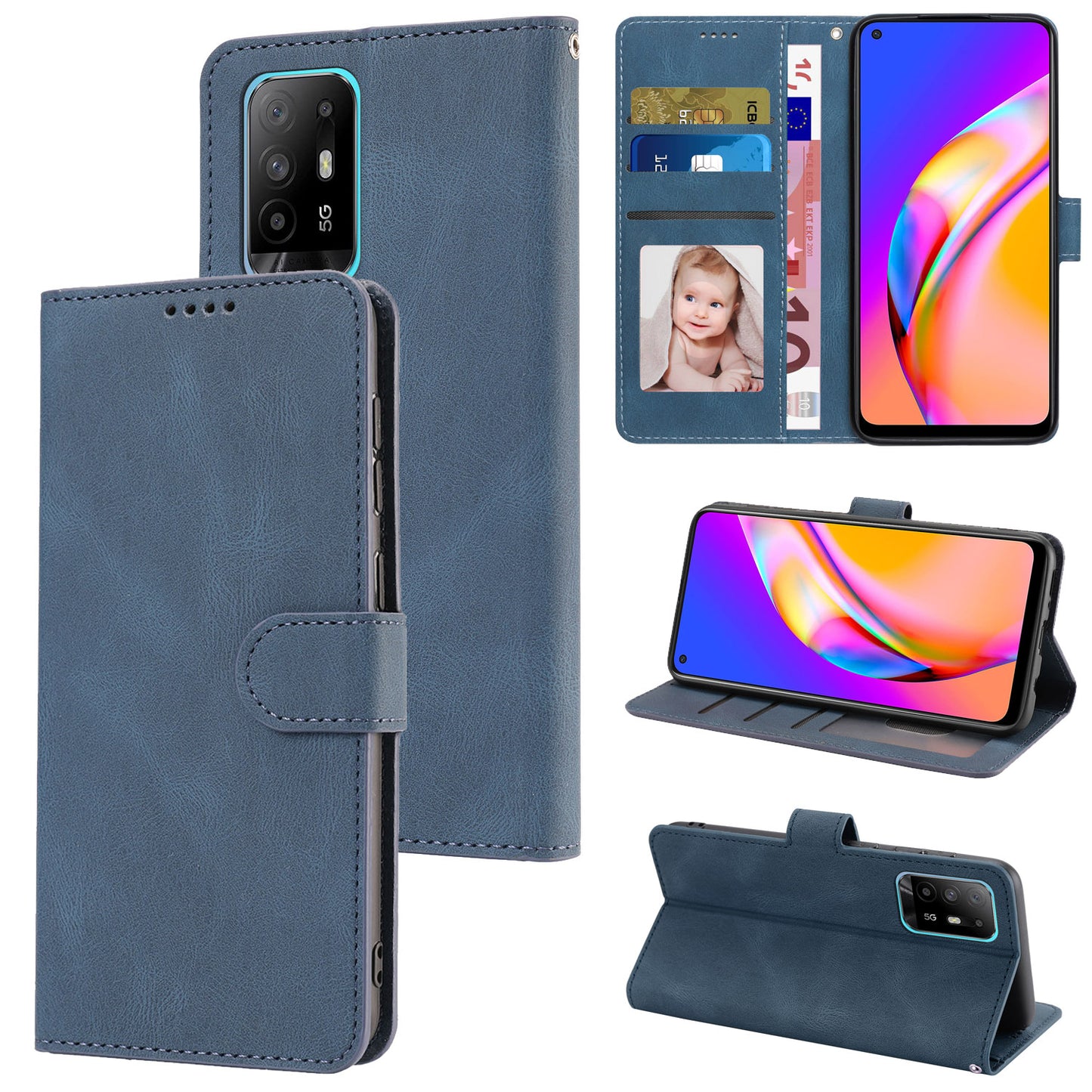 For Oppo A94 5G / Reno5 Z / F19 Pro+ 5G Phone Case PU Leather Wallet Stand Flip Cover with Strap