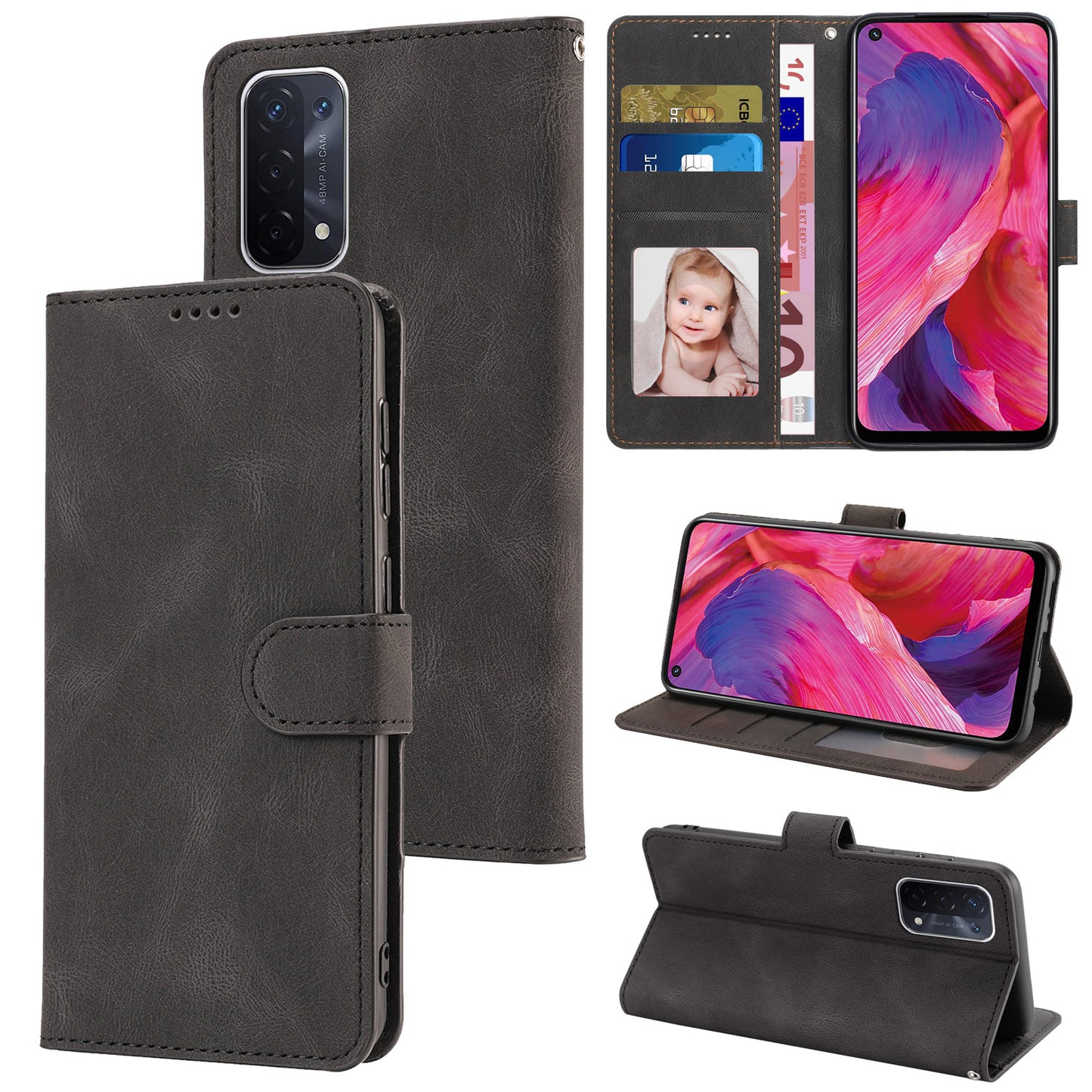 For Oppo A54 5G / A74 5G / A93 5G / OnePlus Nord N200 5G Phone Case Stand PU Leather Flip Wallet Cover