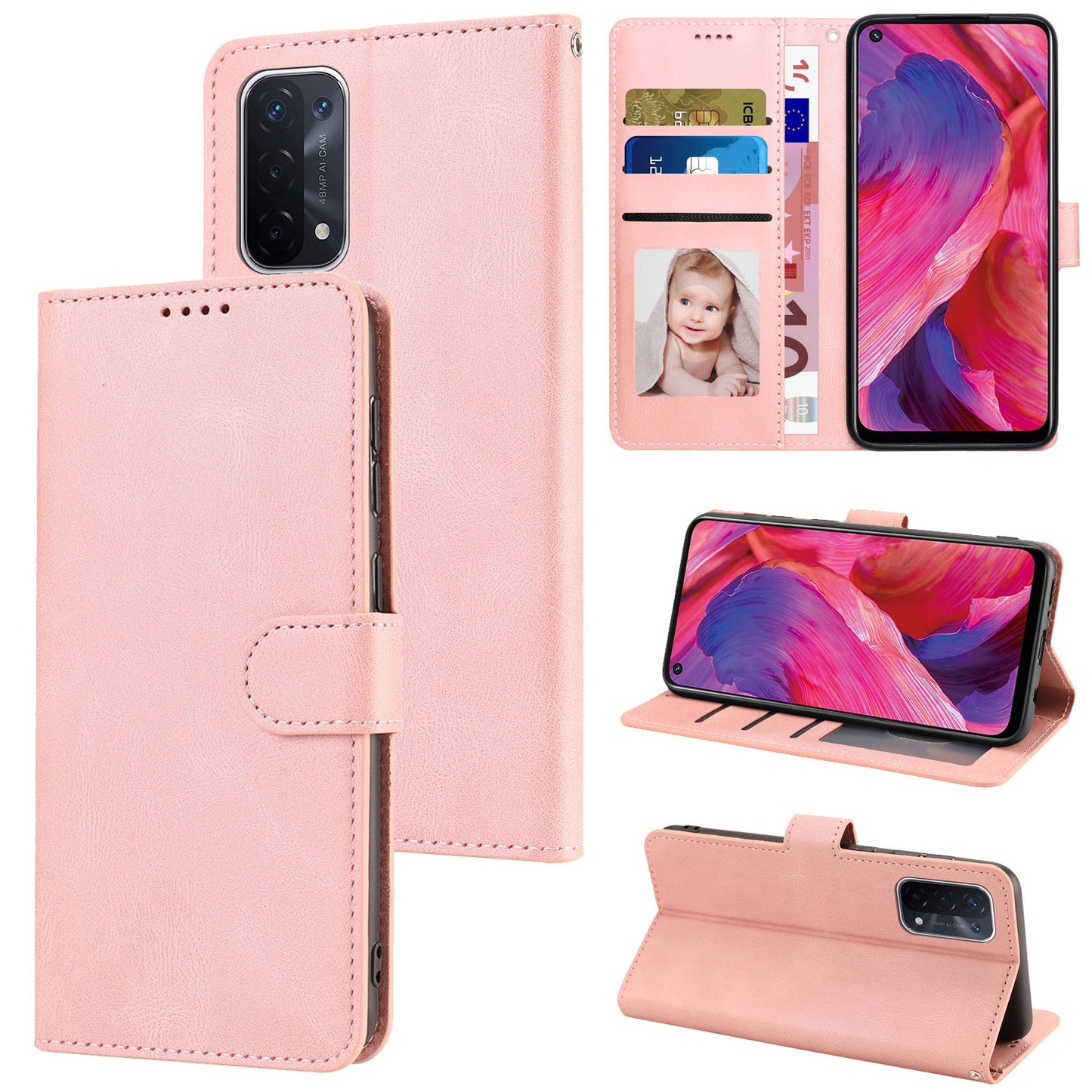 For Oppo A54 5G / A74 5G / A93 5G / OnePlus Nord N200 5G Phone Case Stand PU Leather Flip Wallet Cover