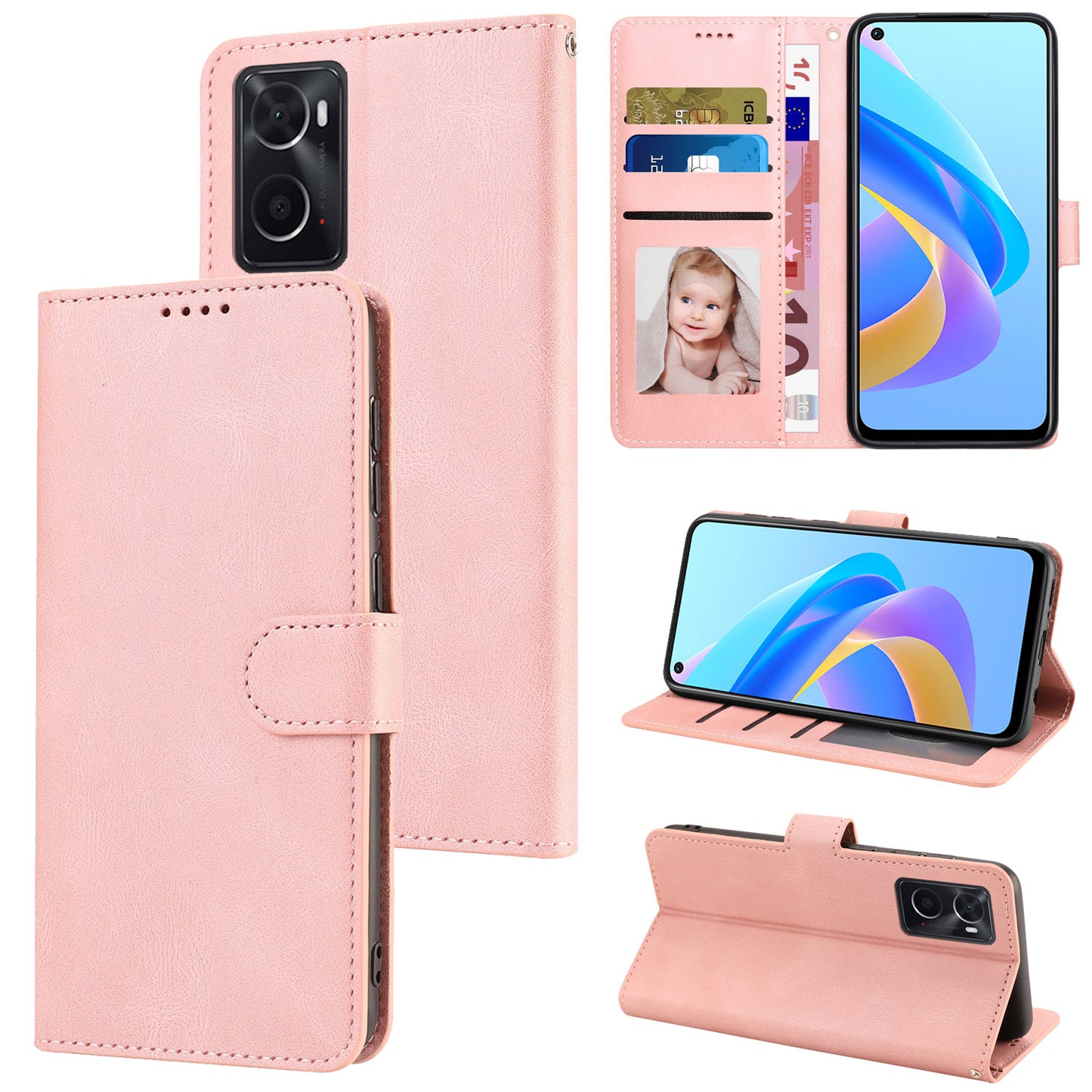 For Oppo A36 / A76 / A96 4G / Realme 9i 4G Leather Phone Case Wallet Stand Flip Phone Cover