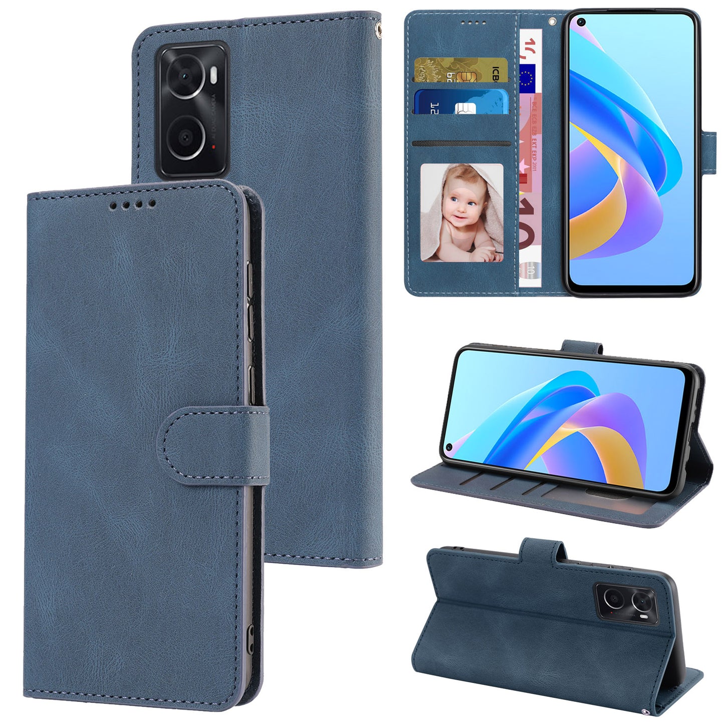 For Oppo A36 / A76 / A96 4G / Realme 9i 4G Leather Phone Case Wallet Stand Flip Phone Cover