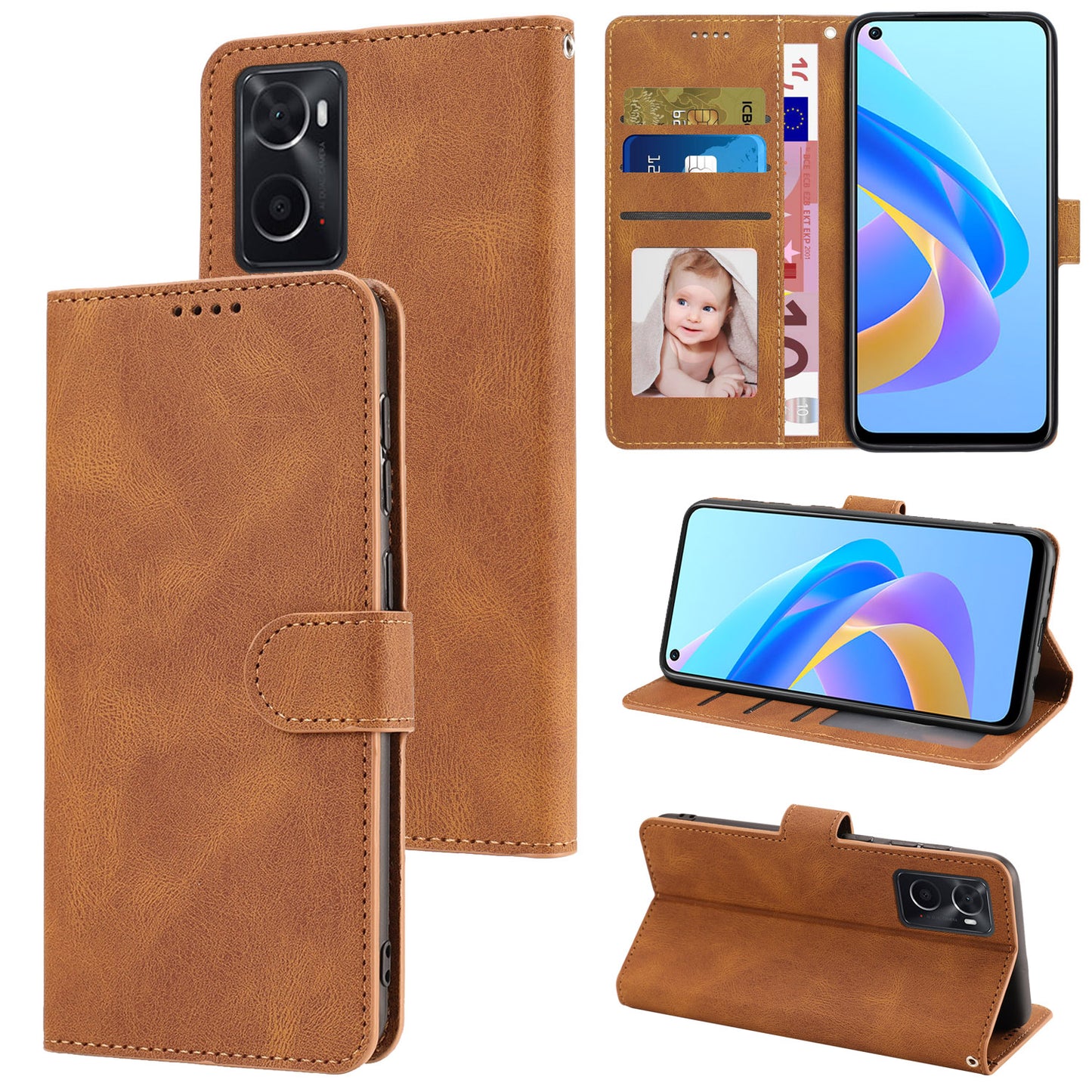 For Oppo A36 / A76 / A96 4G / Realme 9i 4G Leather Phone Case Wallet Stand Flip Phone Cover