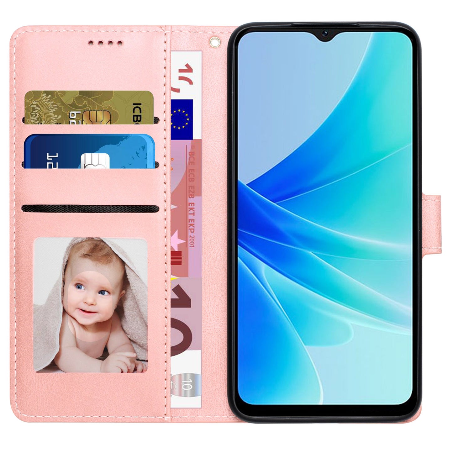 Leather Phone Case for Oppo A57 (2022) 5G / A77 5G / A97 5G / Realme Q5i / V23 5G / Narzo 50 5G / OnePlus Nord N300 5G , Wallet Stand Flip Cover