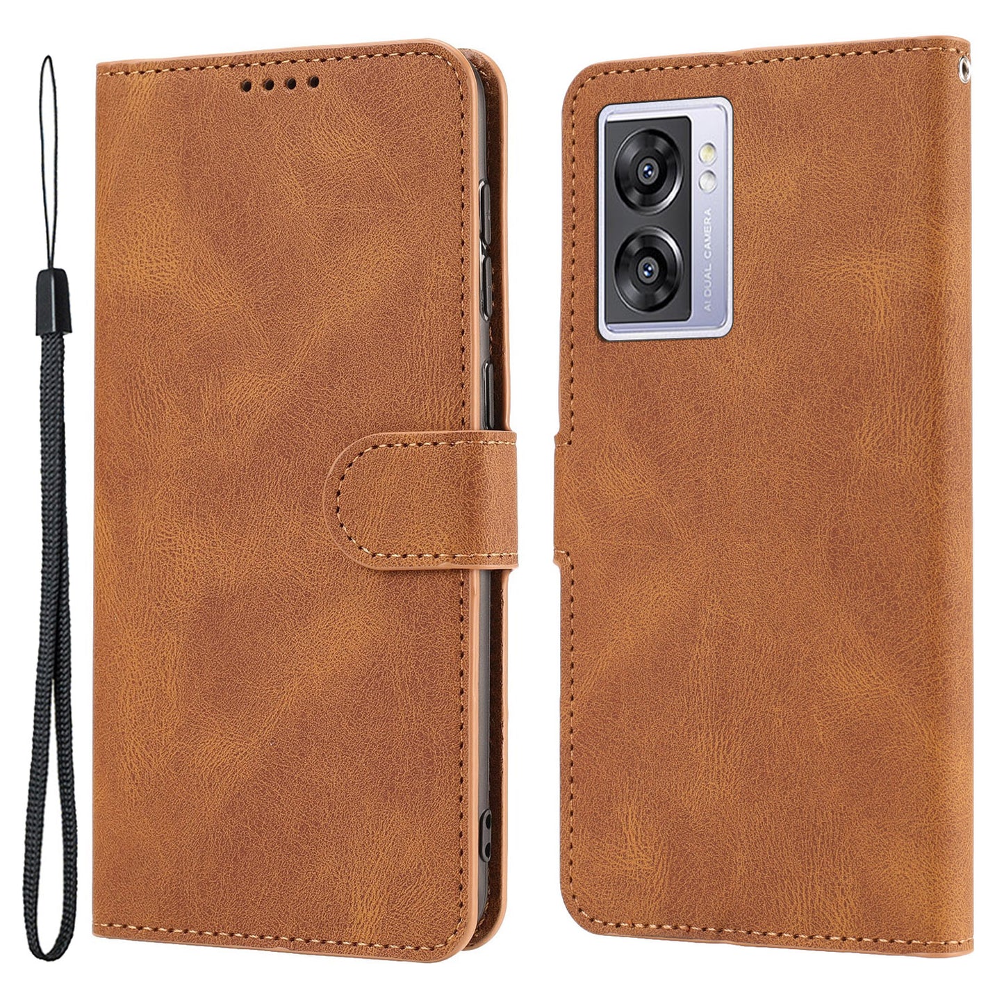 Leather Phone Case for Oppo A57 (2022) 5G / A77 5G / A97 5G / Realme Q5i / V23 5G / Narzo 50 5G / OnePlus Nord N300 5G , Wallet Stand Flip Cover