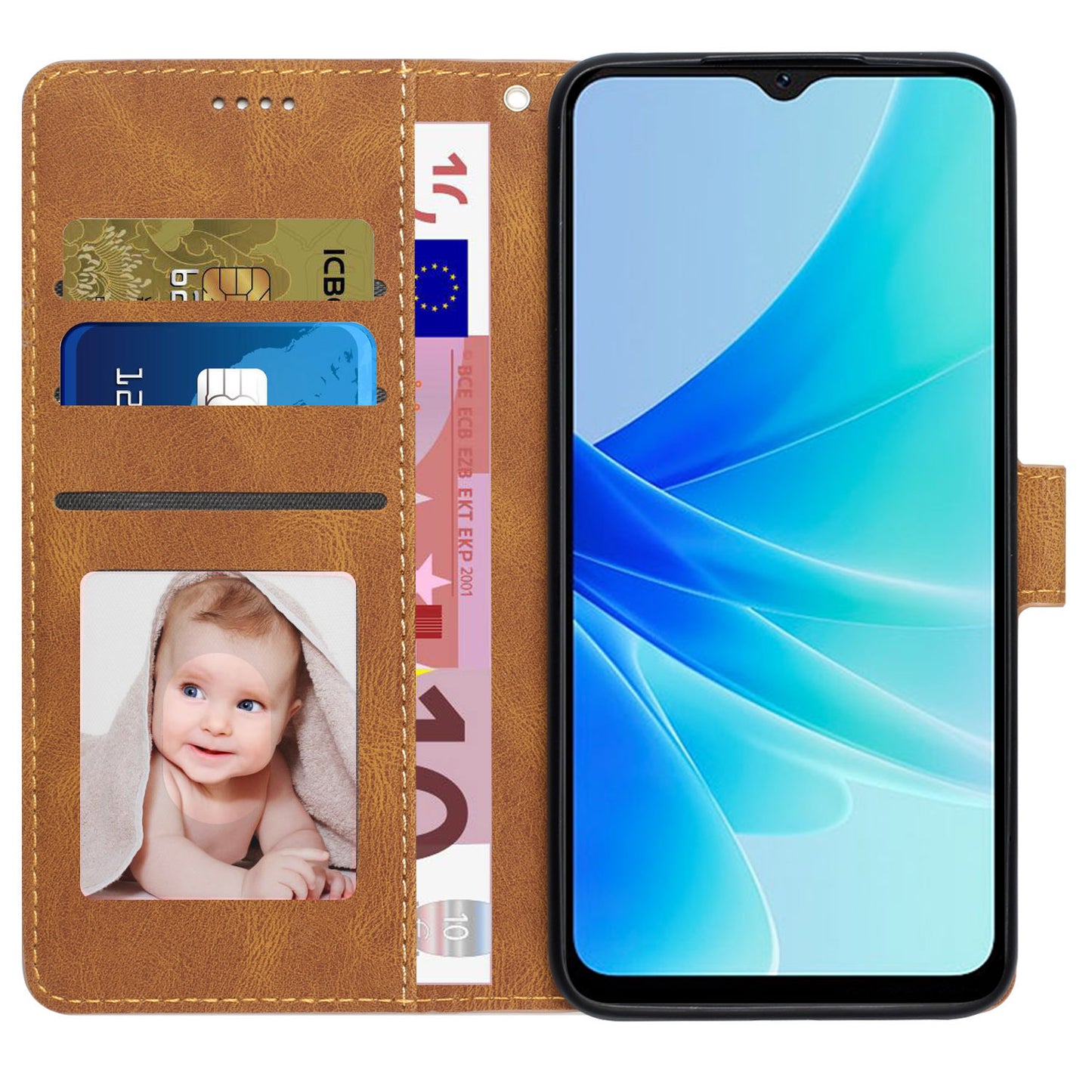 Leather Phone Case for Oppo A57 (2022) 5G / A77 5G / A97 5G / Realme Q5i / V23 5G / Narzo 50 5G / OnePlus Nord N300 5G , Wallet Stand Flip Cover