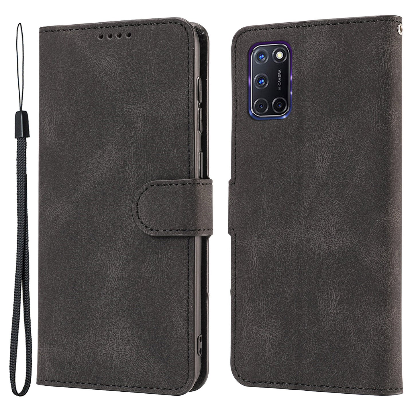 For Oppo A72 / A52 / A92 4G Wallet Phone Case PU Leather Stand Shockproof Flip Cover with Strap