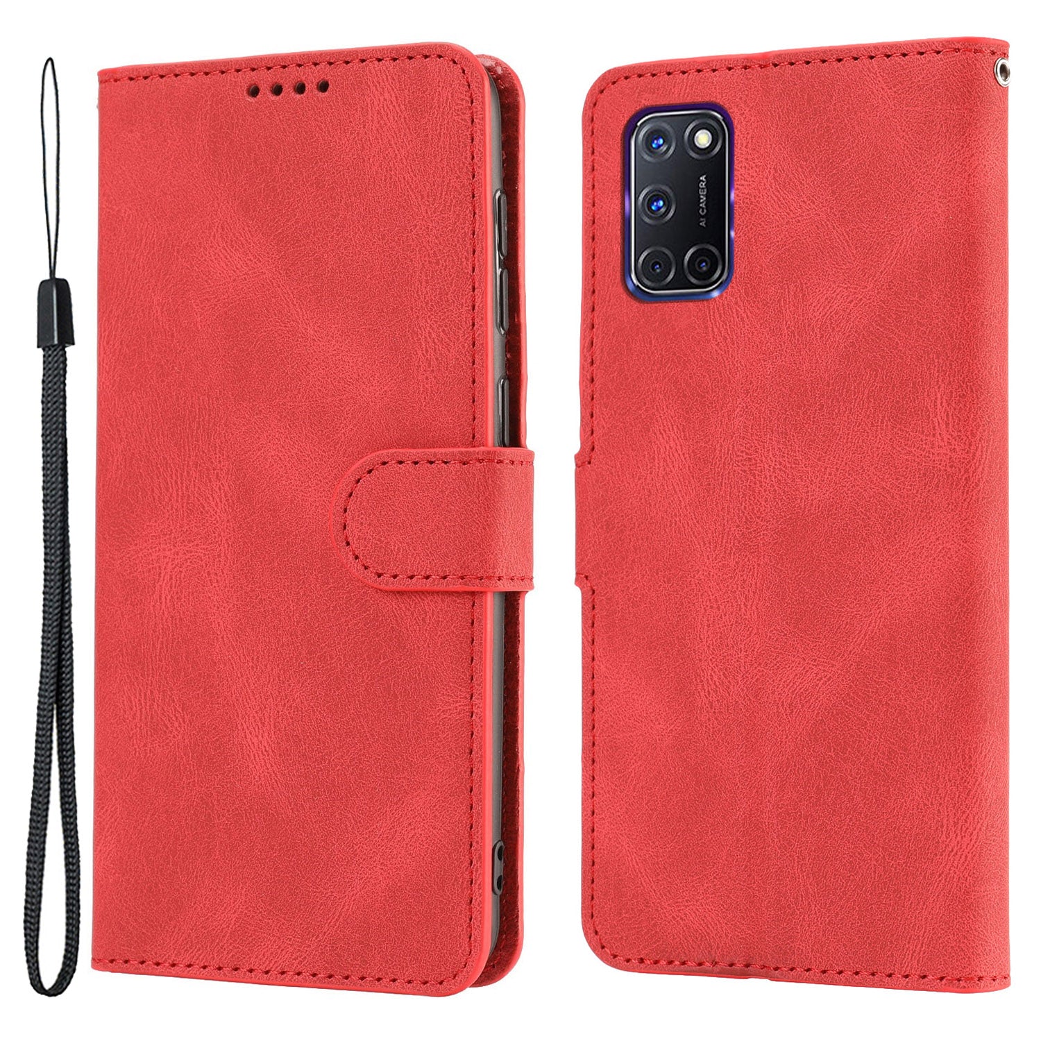 For Oppo A72 / A52 / A92 4G Wallet Phone Case PU Leather Stand Shockproof Flip Cover with Strap