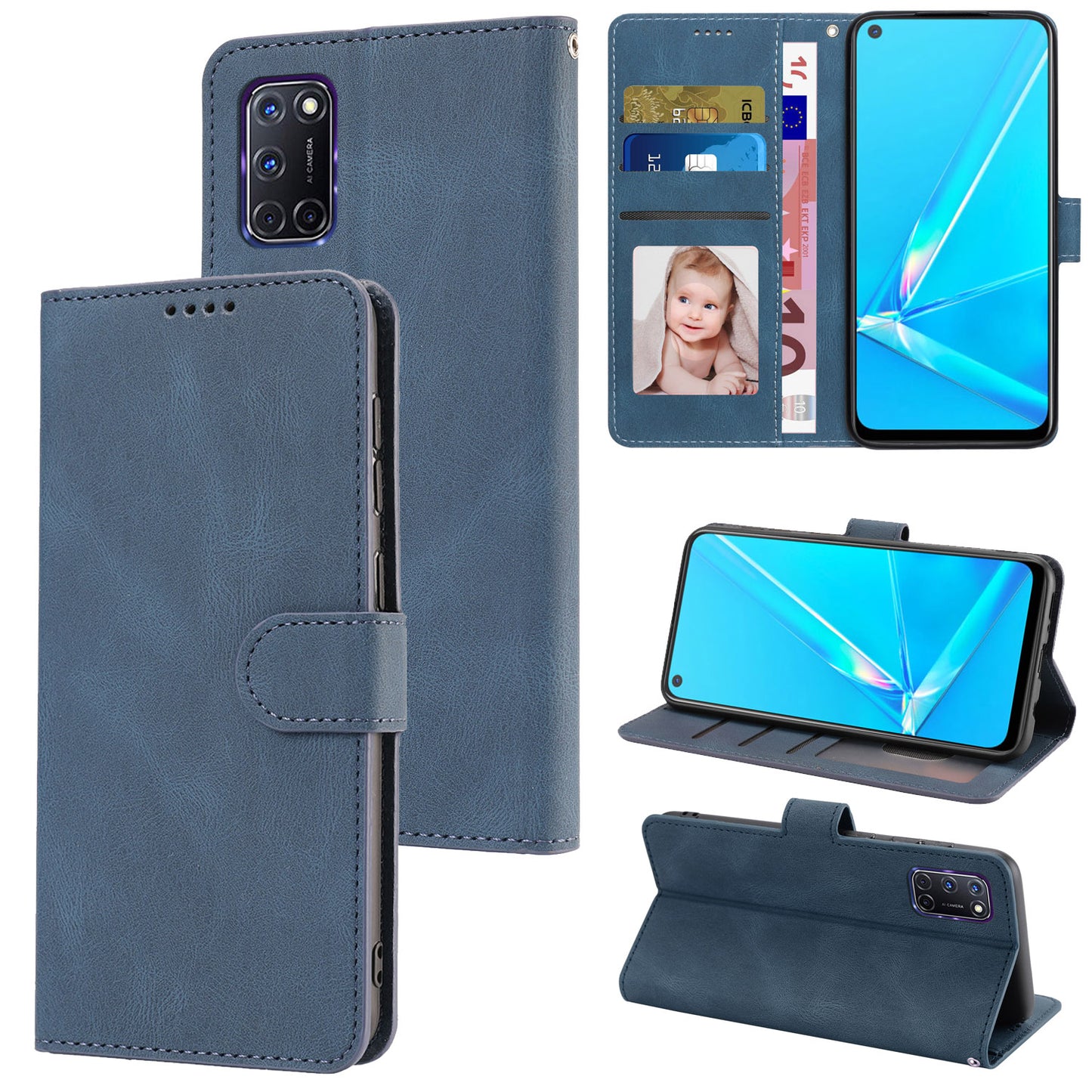 For Oppo A72 / A52 / A92 4G Wallet Phone Case PU Leather Stand Shockproof Flip Cover with Strap