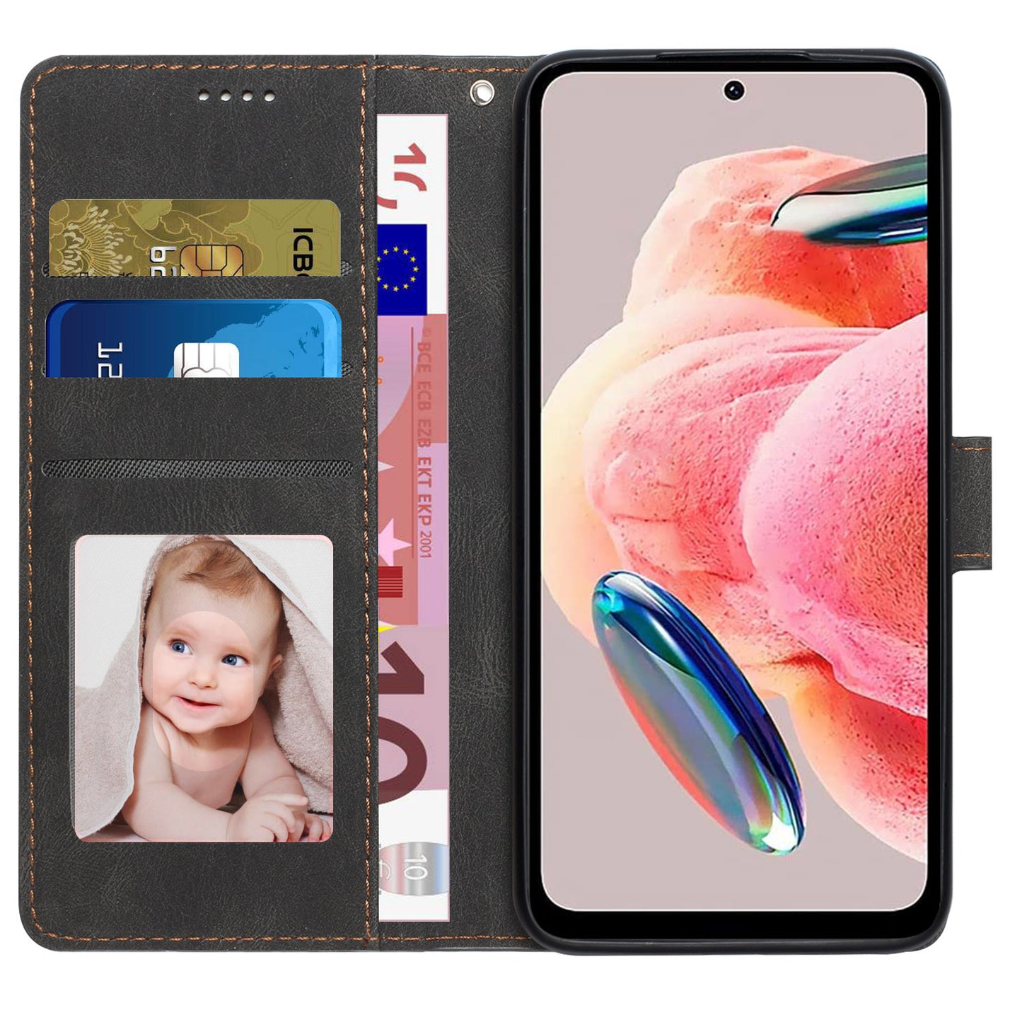 For Xiaomi Redmi Note 12 4G PU Leather Folio Flip Cover Magnetic Closure Wallet Stand Phone Case